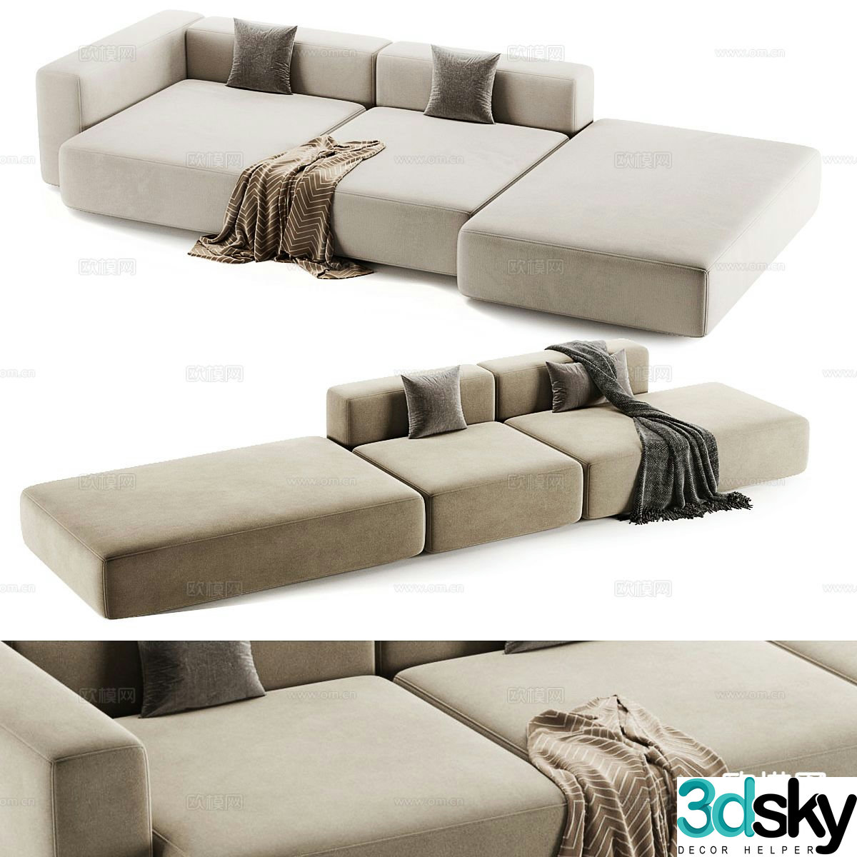 Tuo Divano Cream Style Multi-person Sofa Modular Sofa Spliced â€‹â€‹Sofa 3D Model