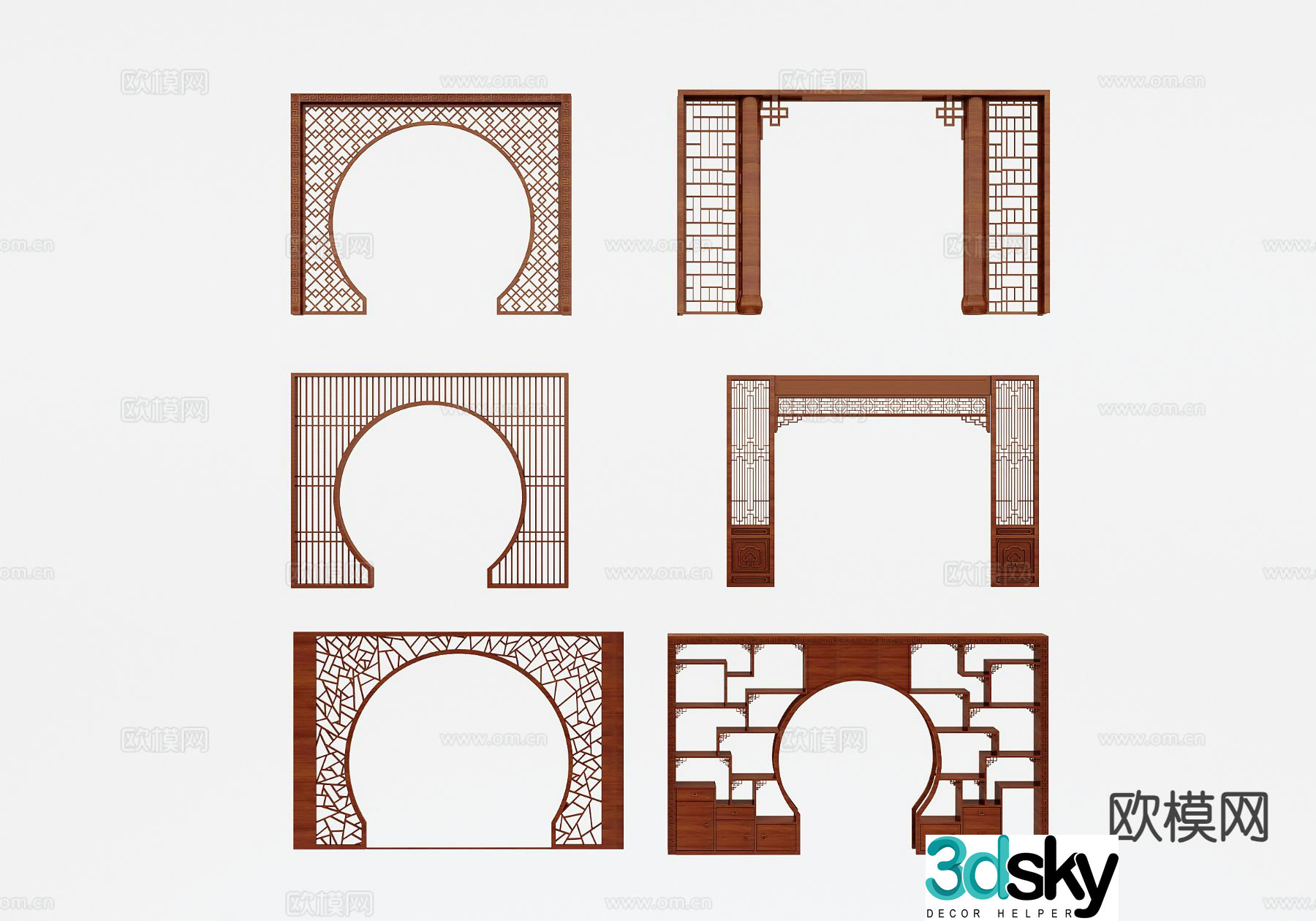 Chinese style lattice door hole hollow partition 3D model