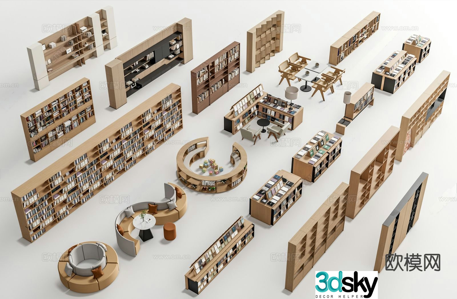 Modern library bookcase card holder desk and chair leisure table and chair 3D model