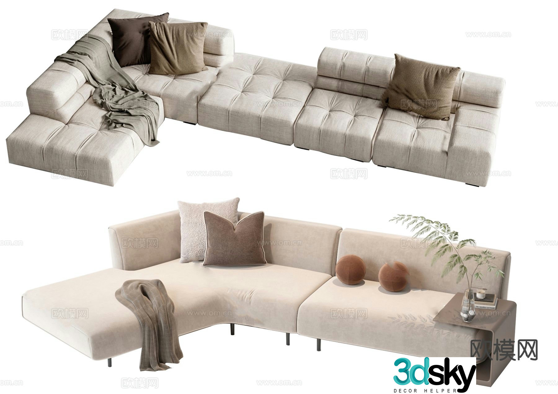 Modern multi-seater sofa corner sofa 3d model