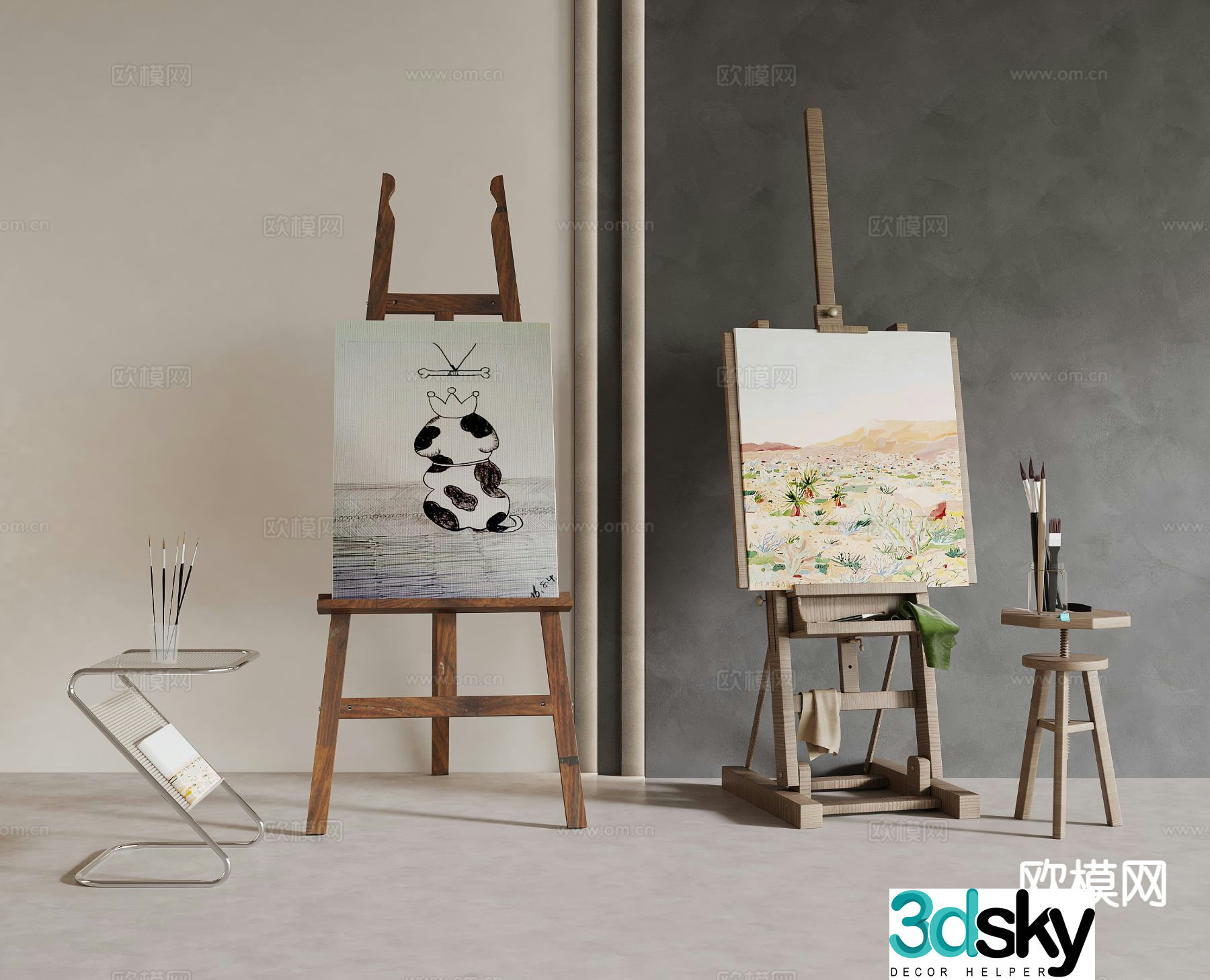 Modern easel paint brush paint oil painting painting tools 3d model