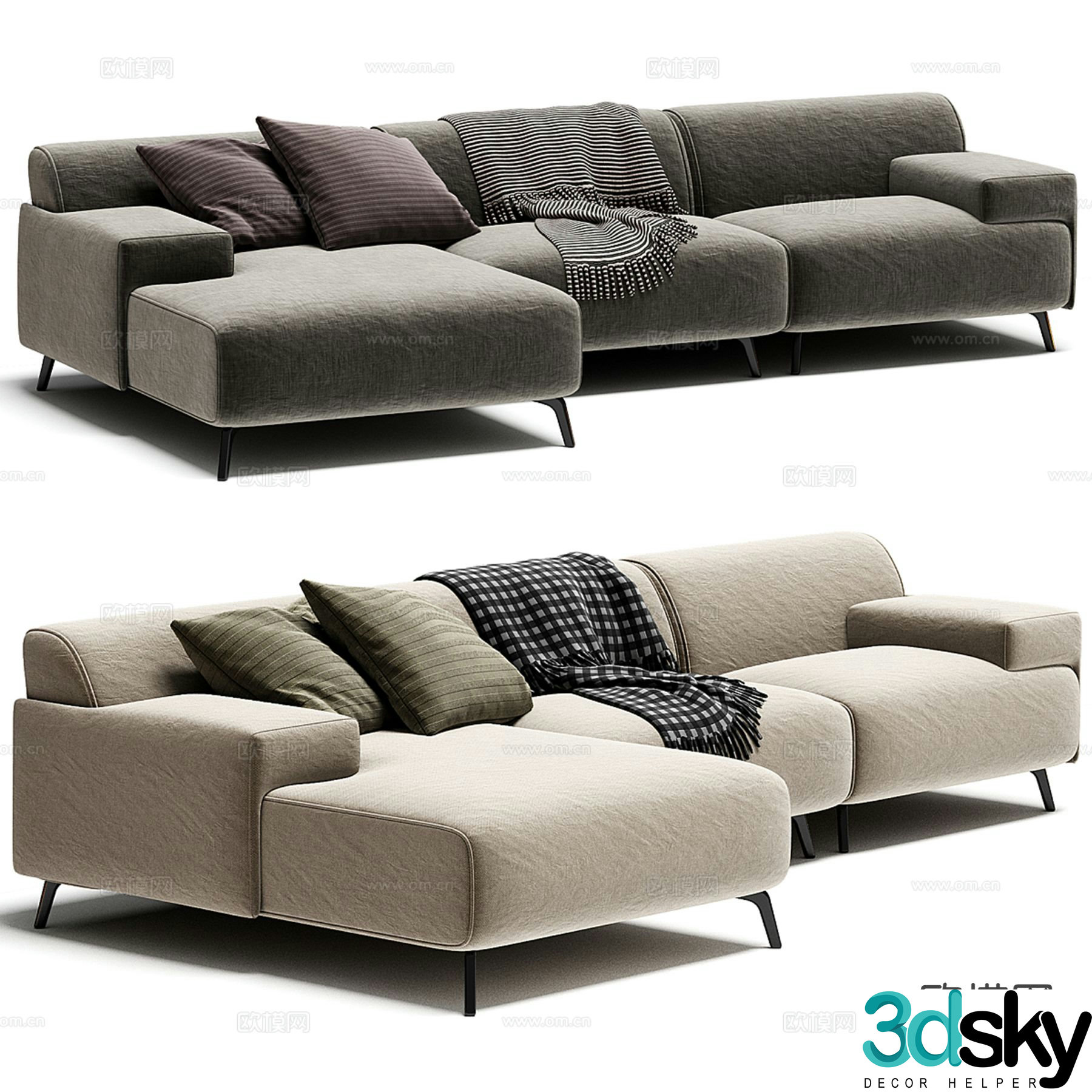 Modern multi-seater sofa corner sofa 3d model
