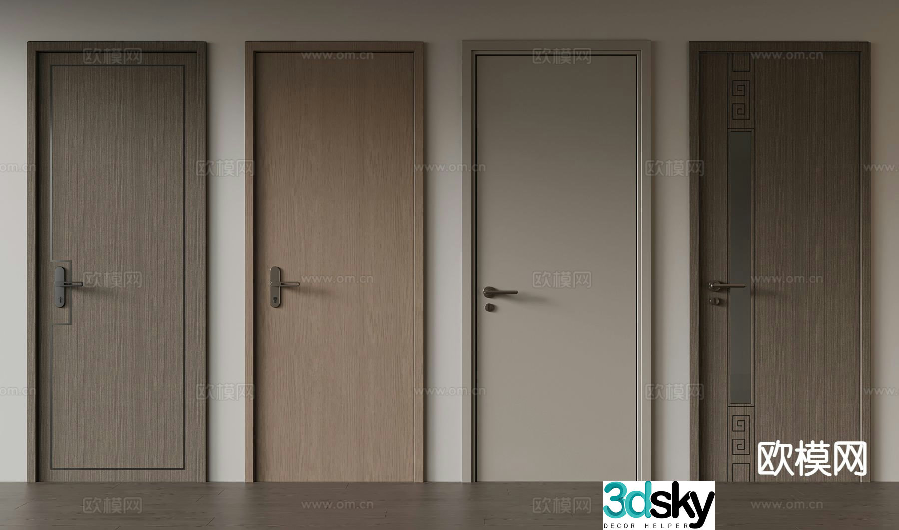 New Chinese style single-open door interior door wooden door simple door 3d model