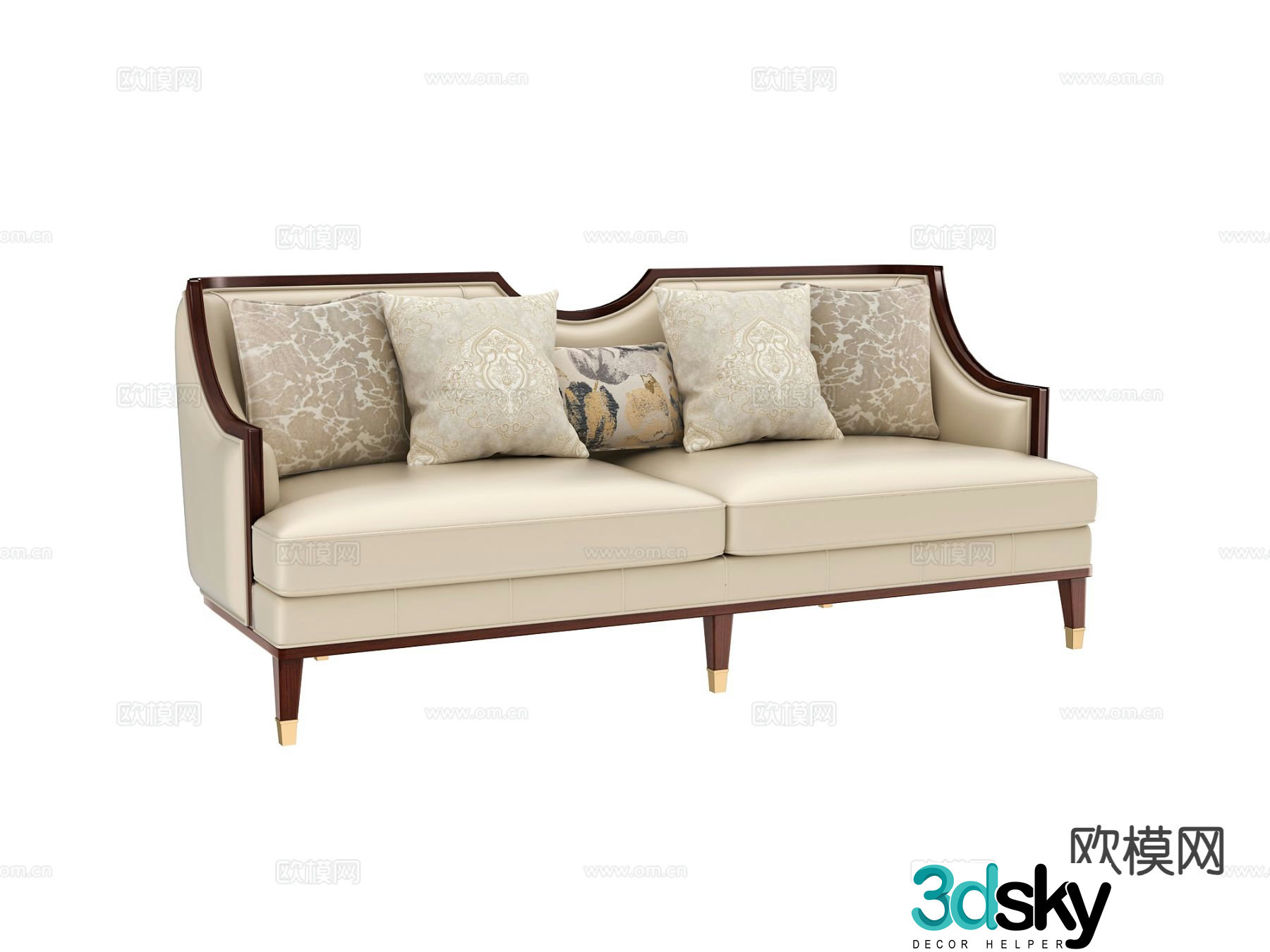 3D model of simplified European double sofa