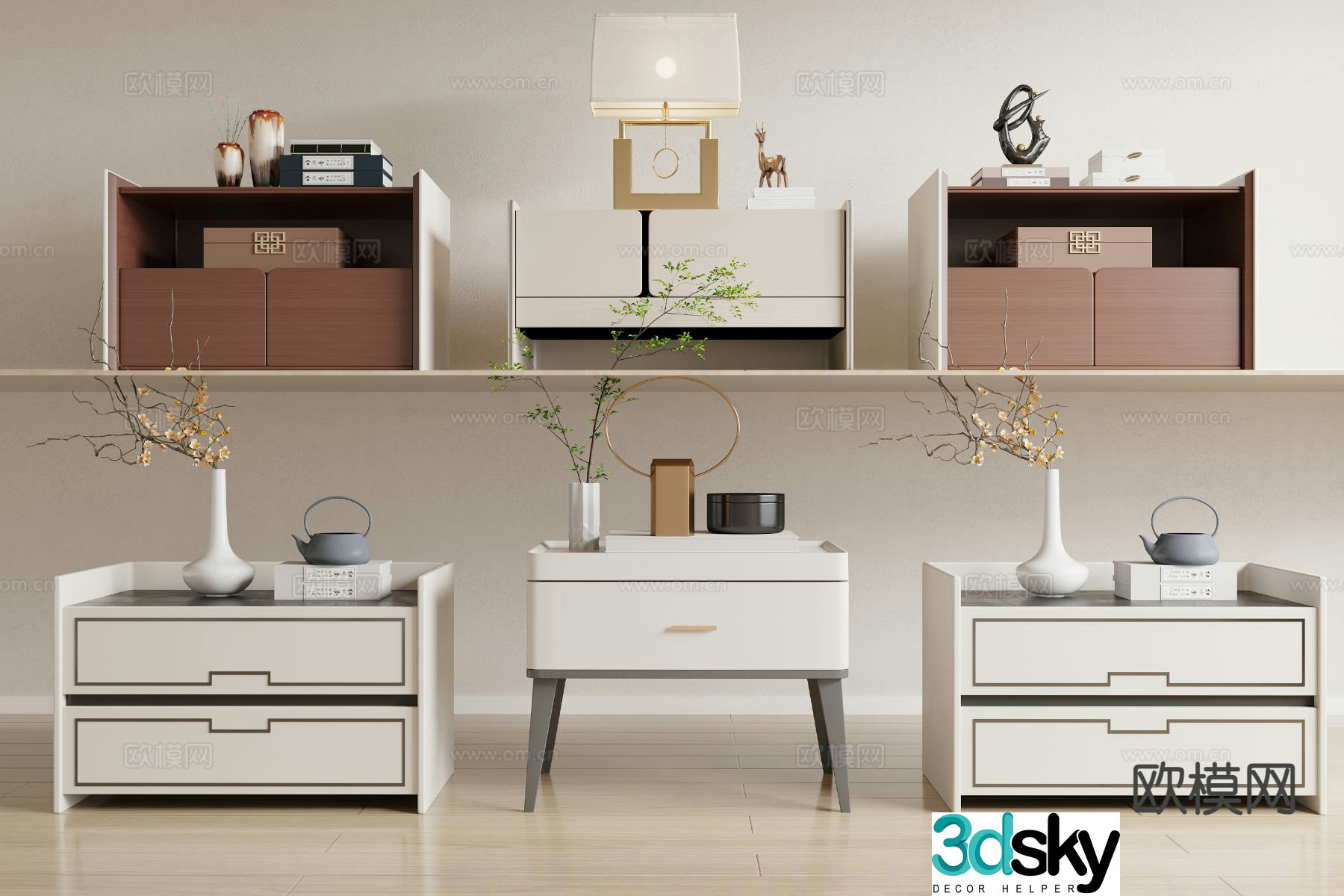 New Chinese style bedside table 3D model