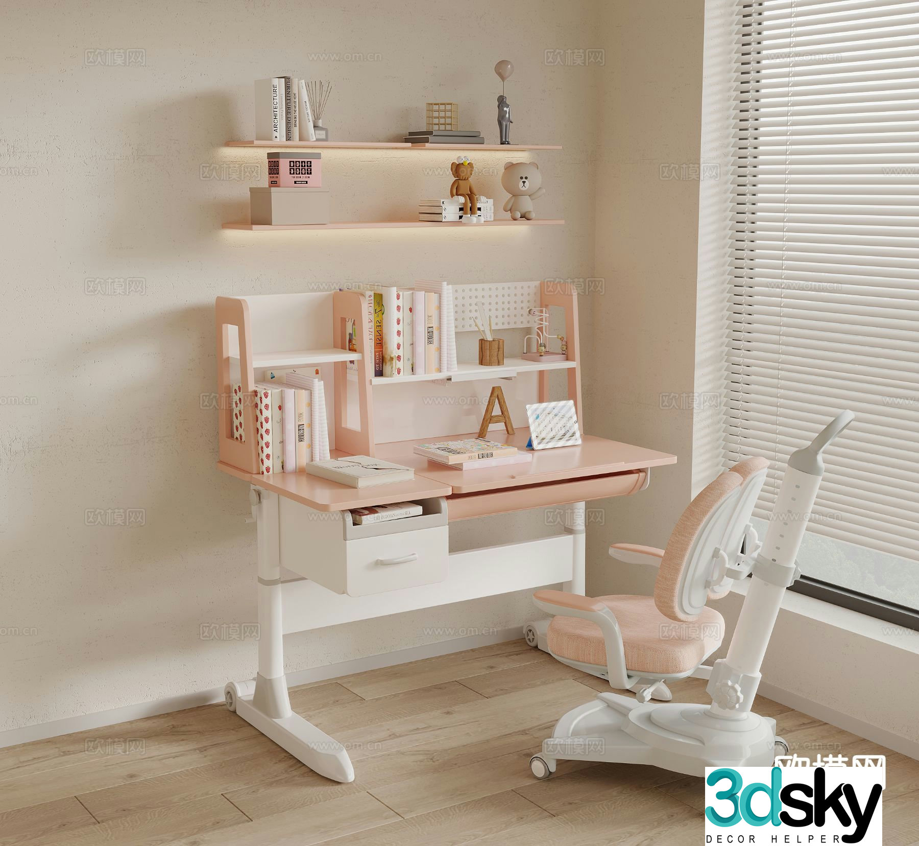 Modern children’s desk and chair study table 3d model