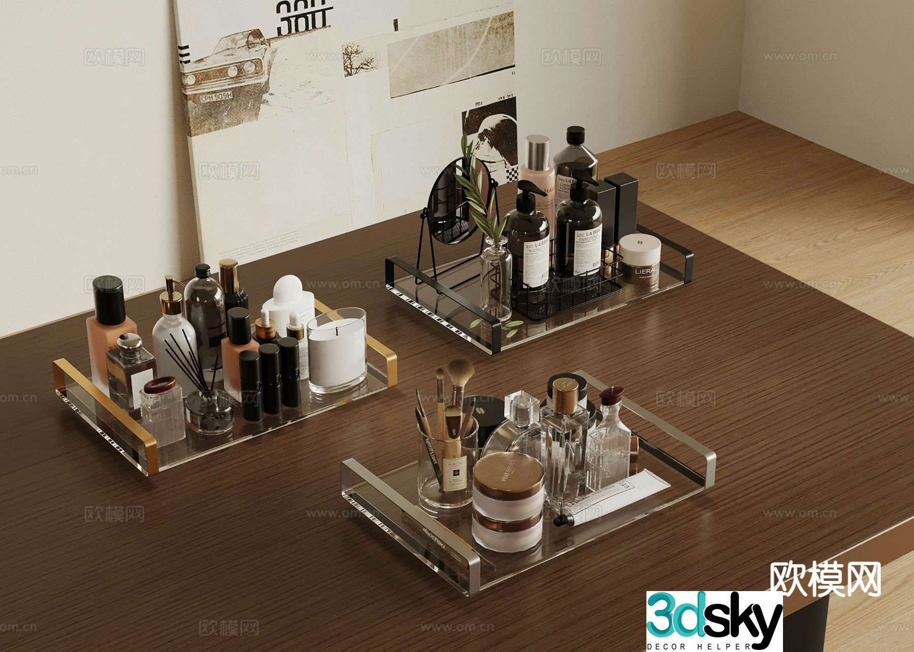 Light luxury tray cosmetics skin care products decorations 3D model