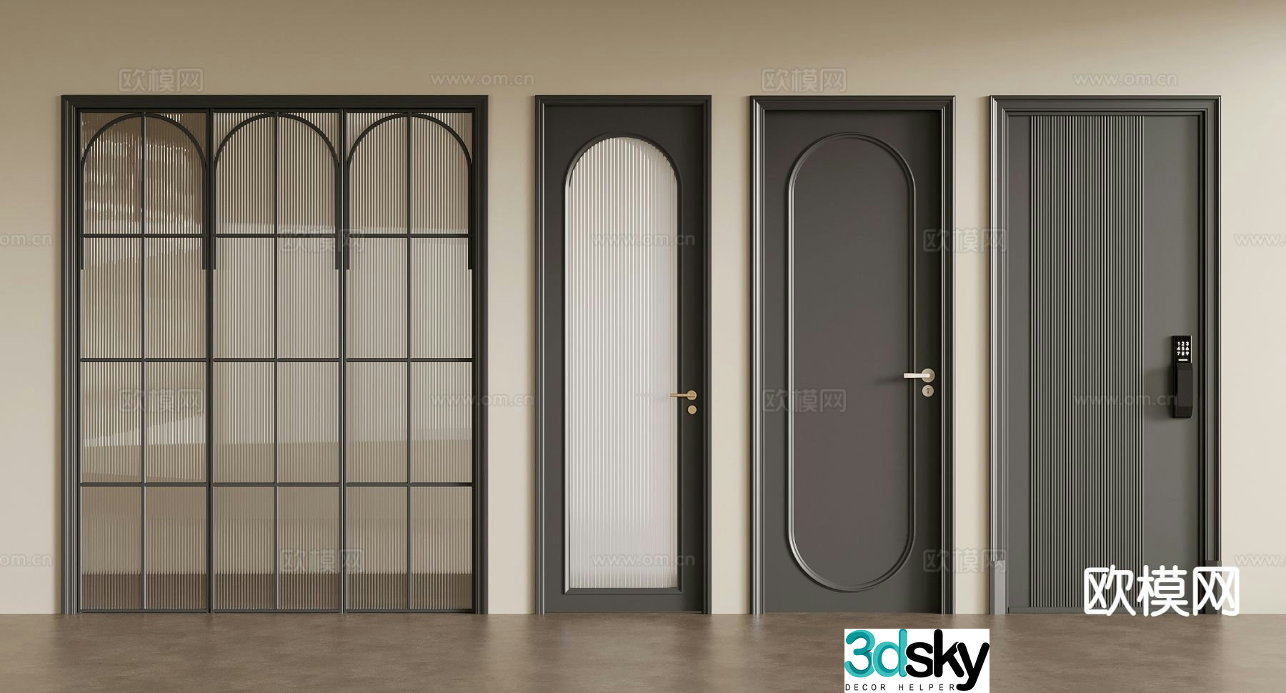 French retro door Password door Single open door Glass door Sliding door 3D model