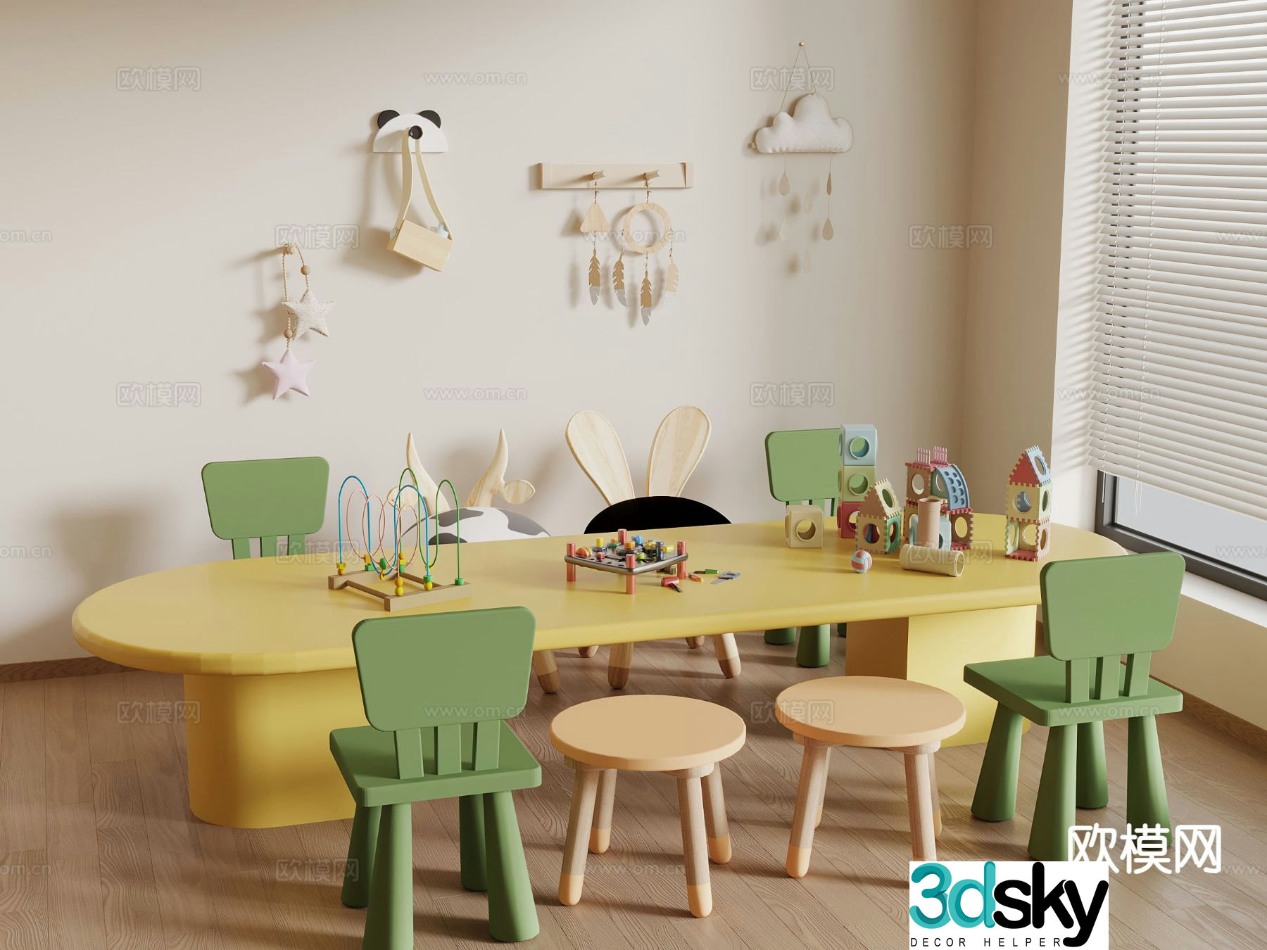 Modern children’s desks and chairs kindergarten desk 3d model