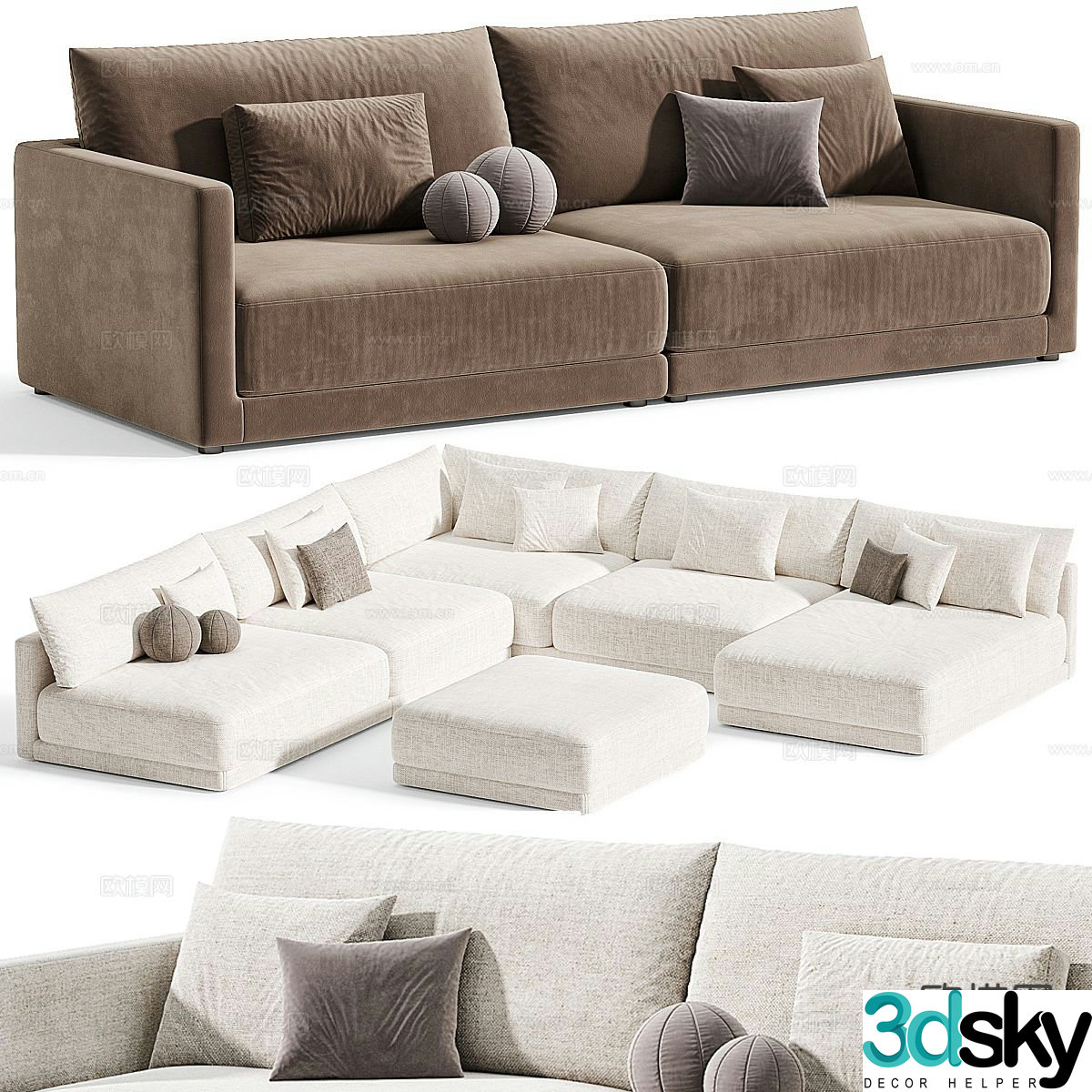 Modern multi-seater sofa corner sofa 3d model