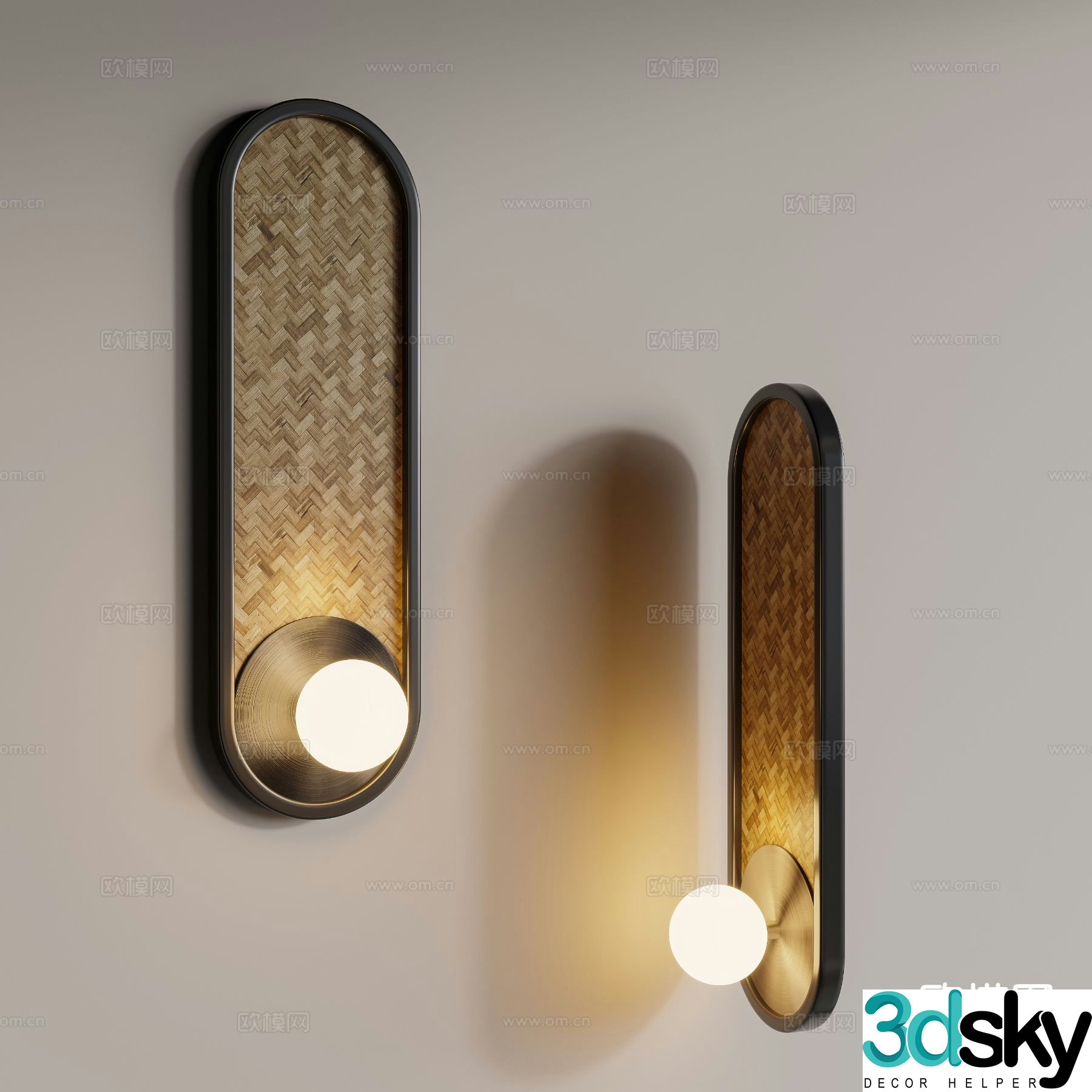 Medieval style rattan wall lamp 3D model