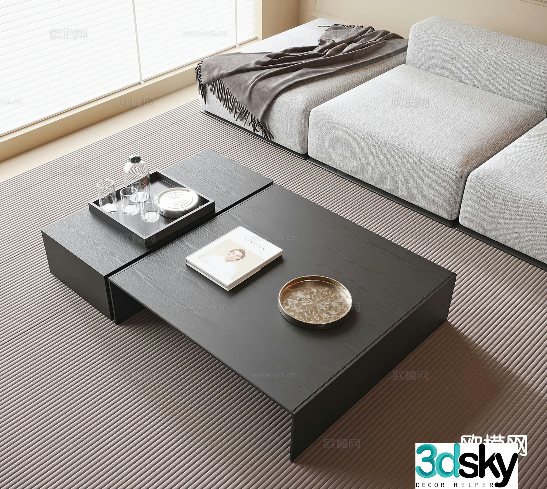 Modern wooden coffee table square coffee table 3d model