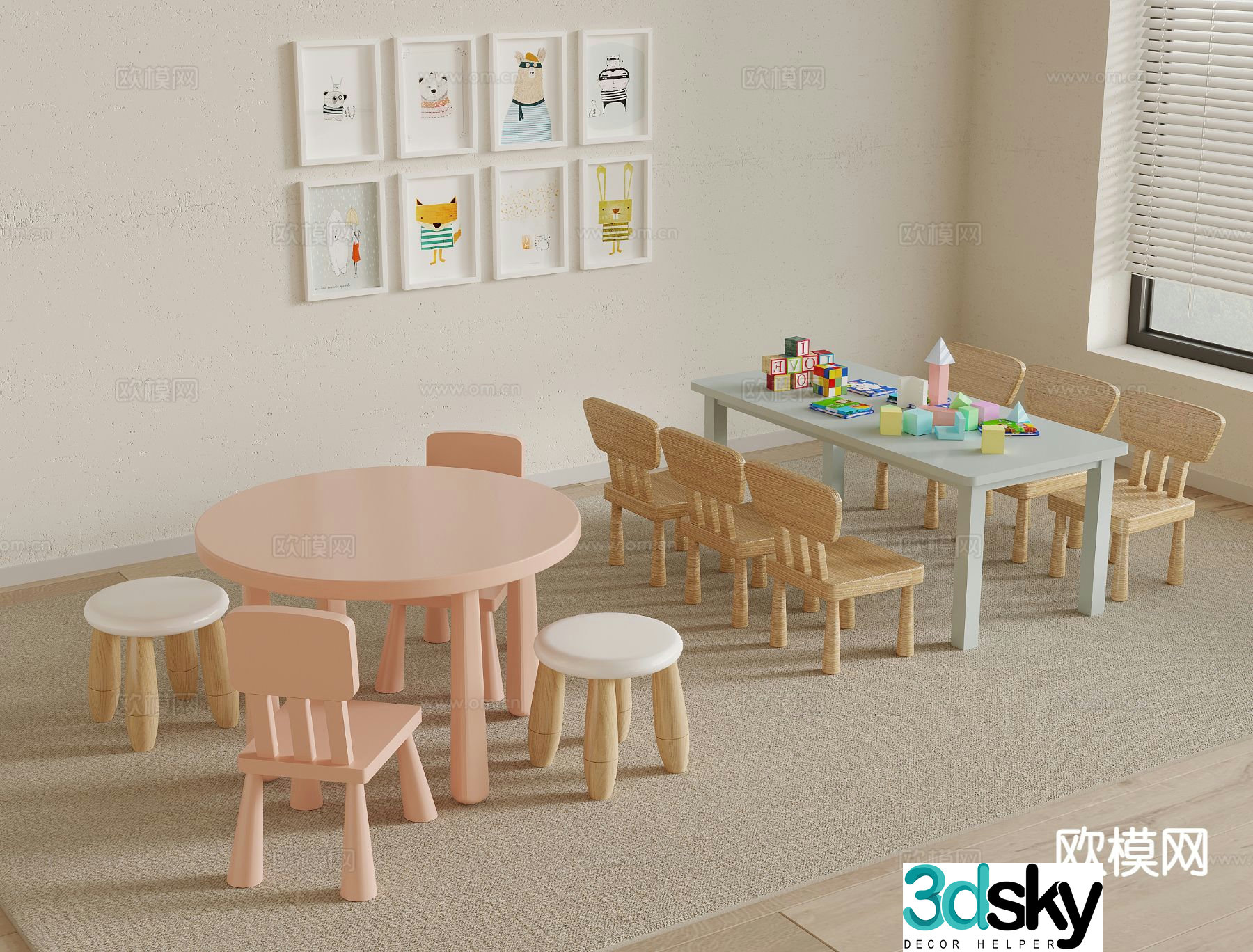 Modern children’s table and chair toys 3d model