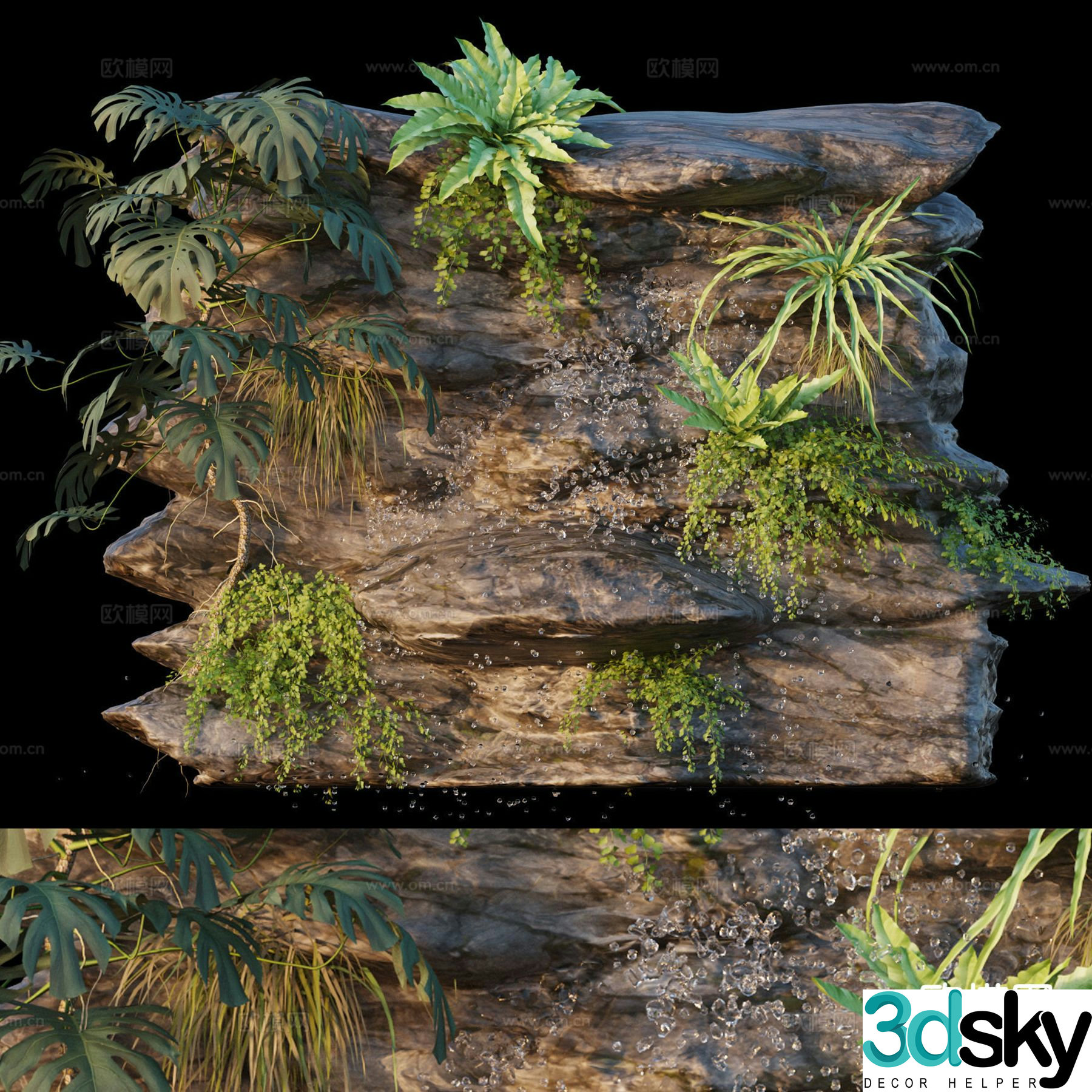 Rockery stone water feature wall waterfall fountain 3d model
