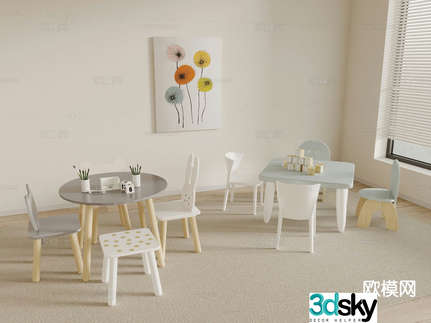 Modern children’s tables and chairs toys stationery 3d model