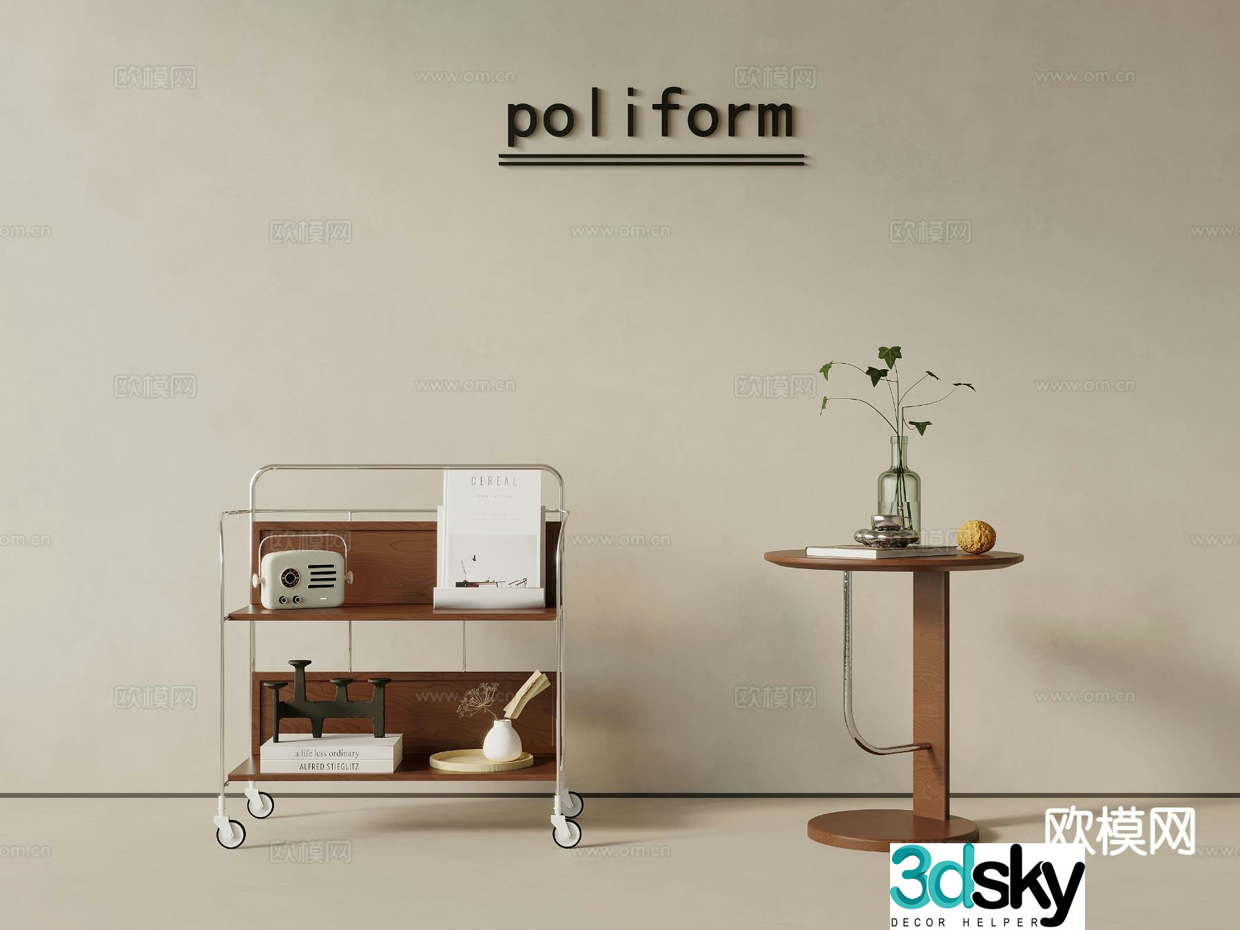 Medieval style side table and corner table 3D model