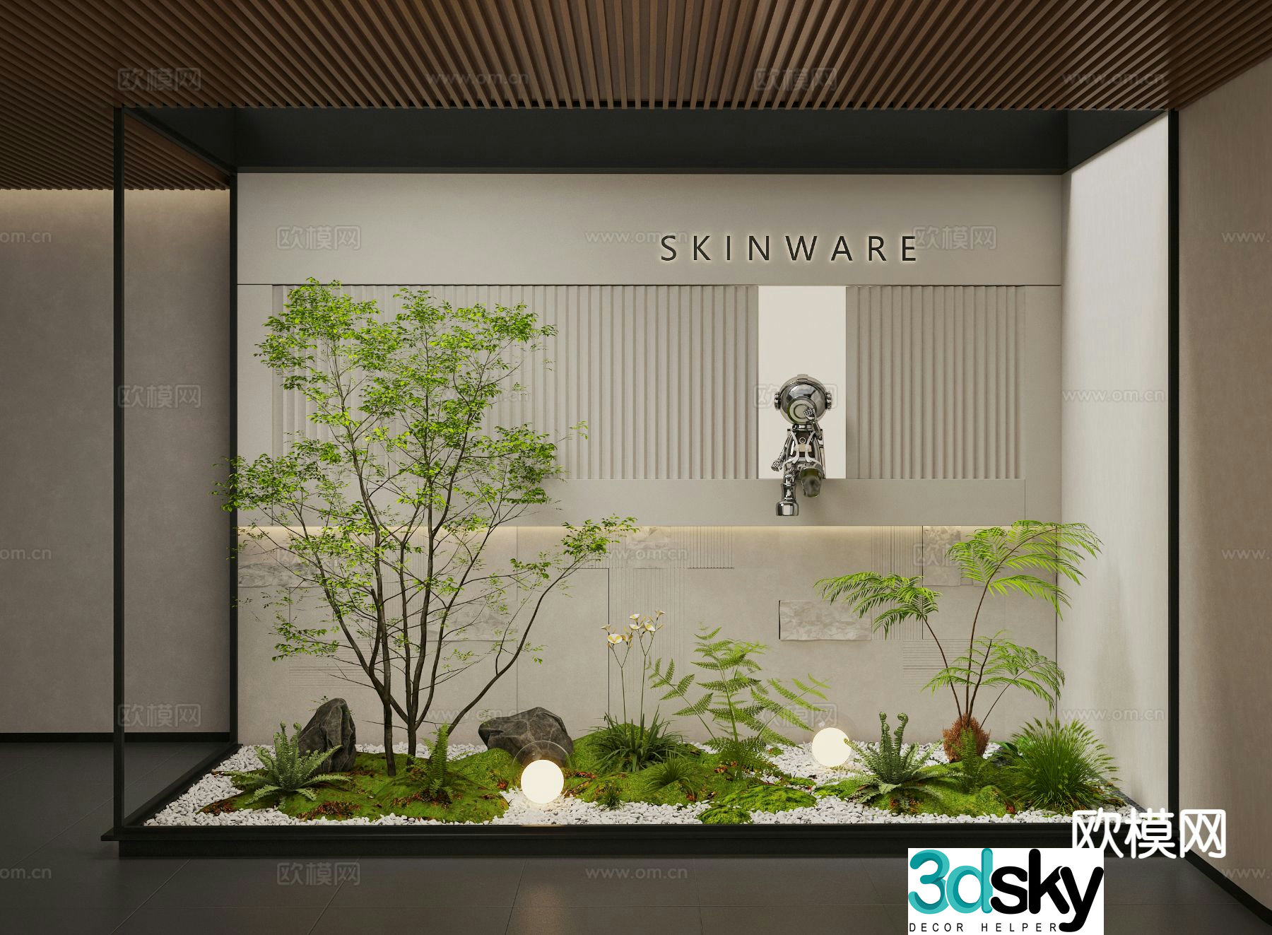 Modern indoor landscape plant pile landscape green plants 3d model