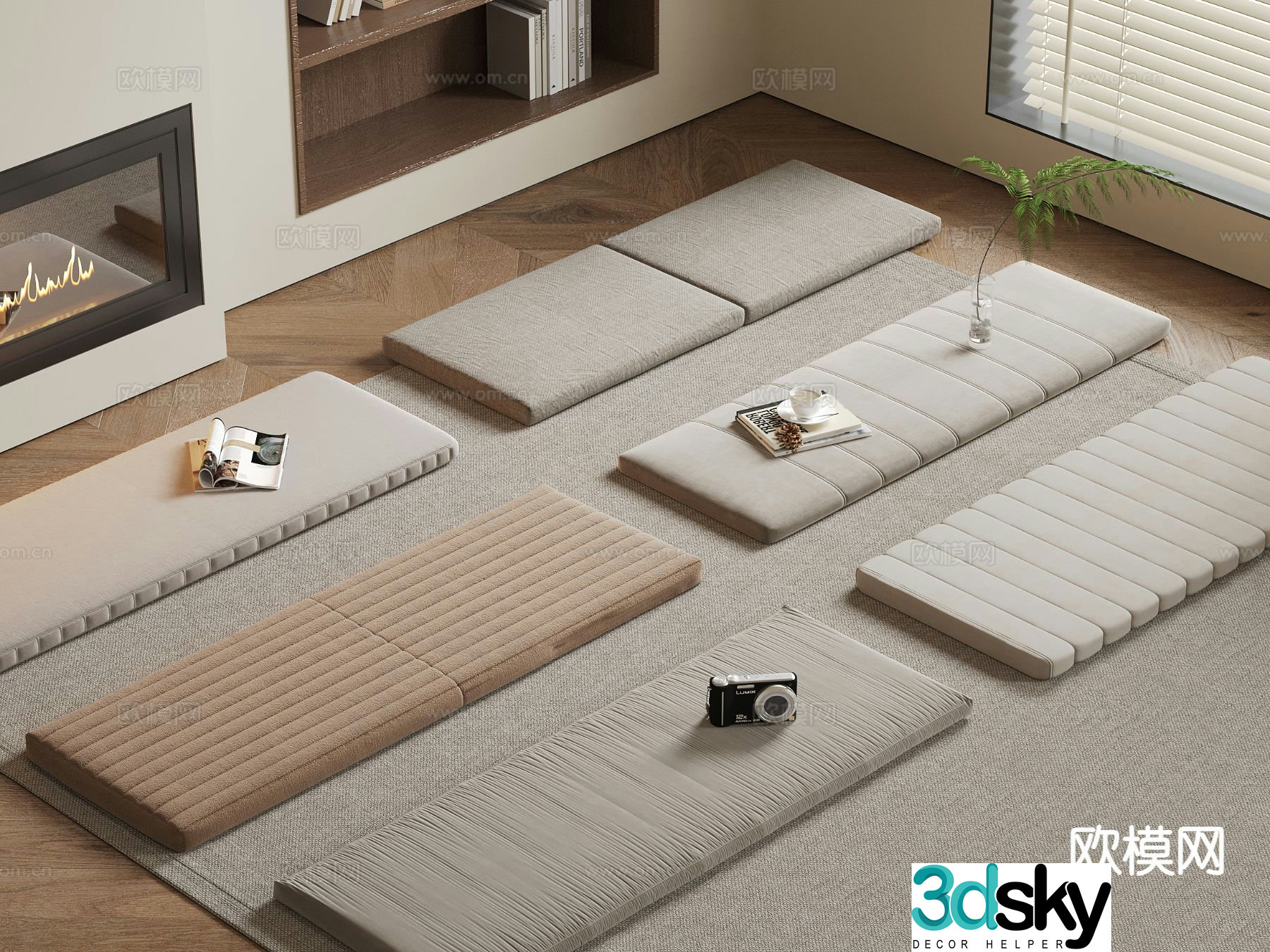 Modern cushion bay window cushion seat cushion sofa cushion pillow 3D model