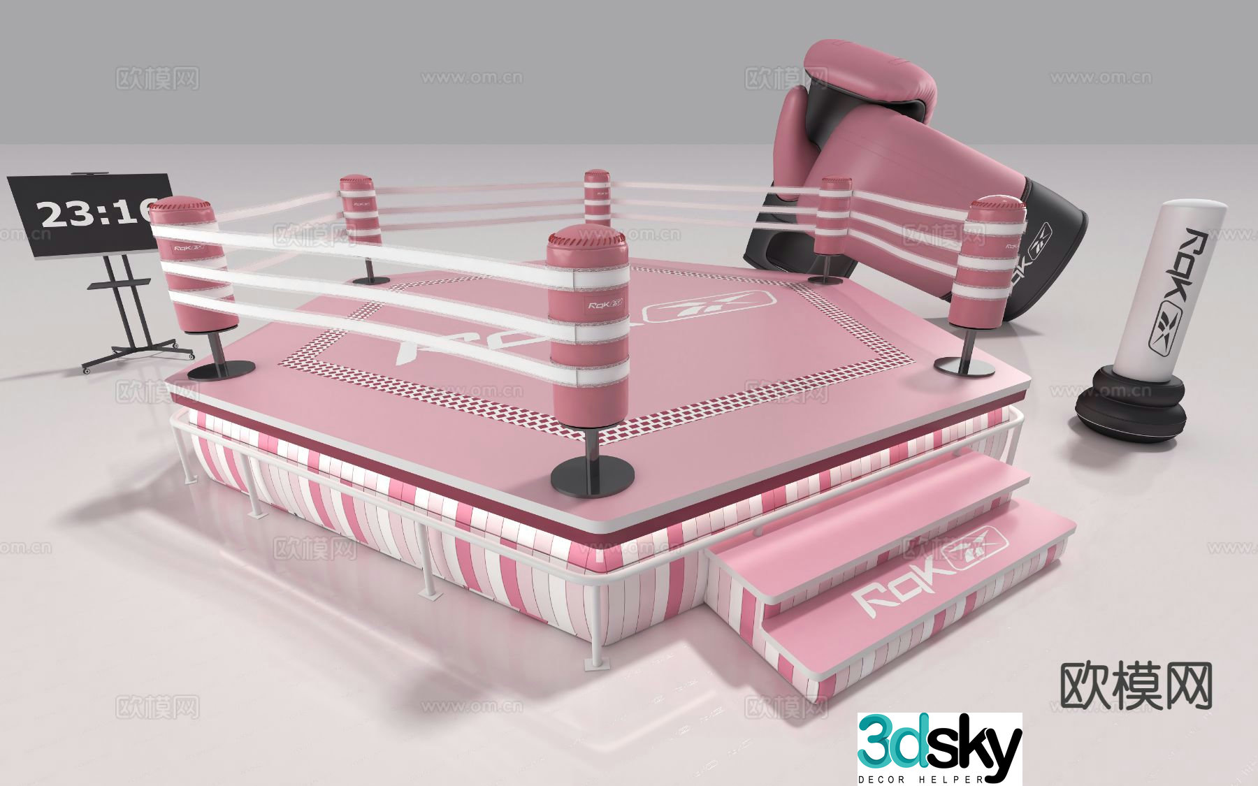 Pink boxing ring sports space ring 3d model
