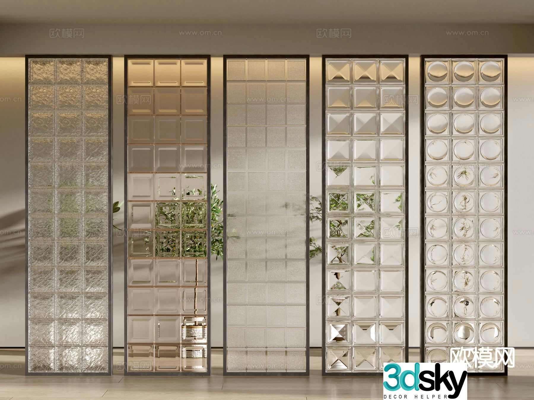 Art glass partition glass brick entrance glass partition 3d model