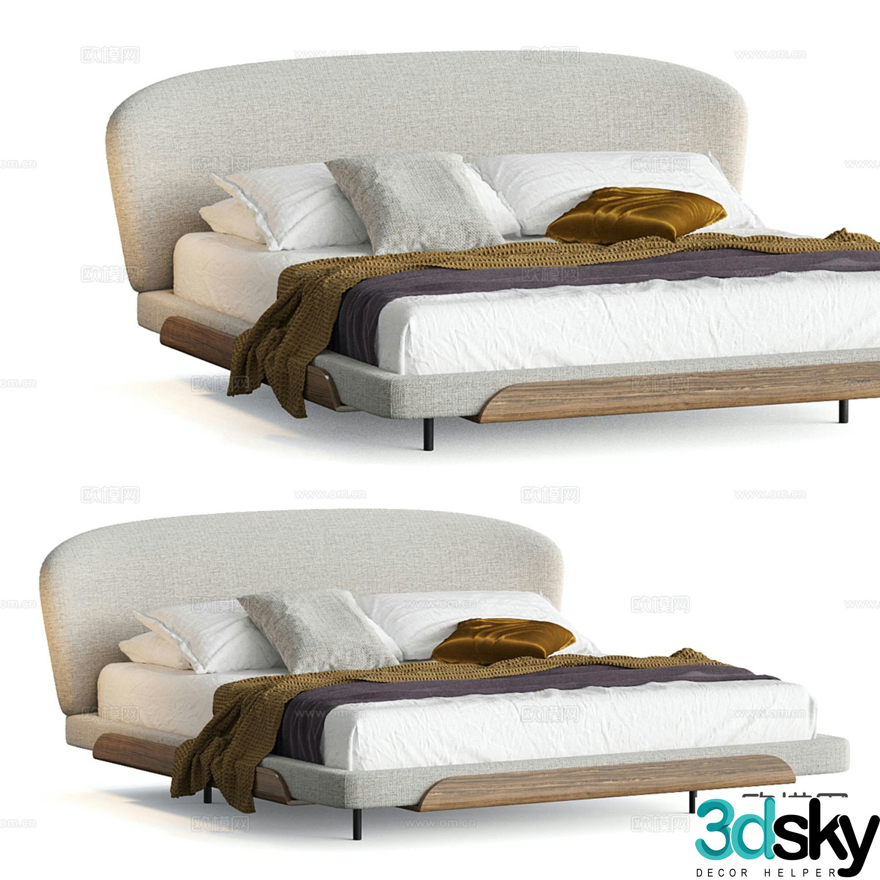 Italian minimalist double bed 3D model