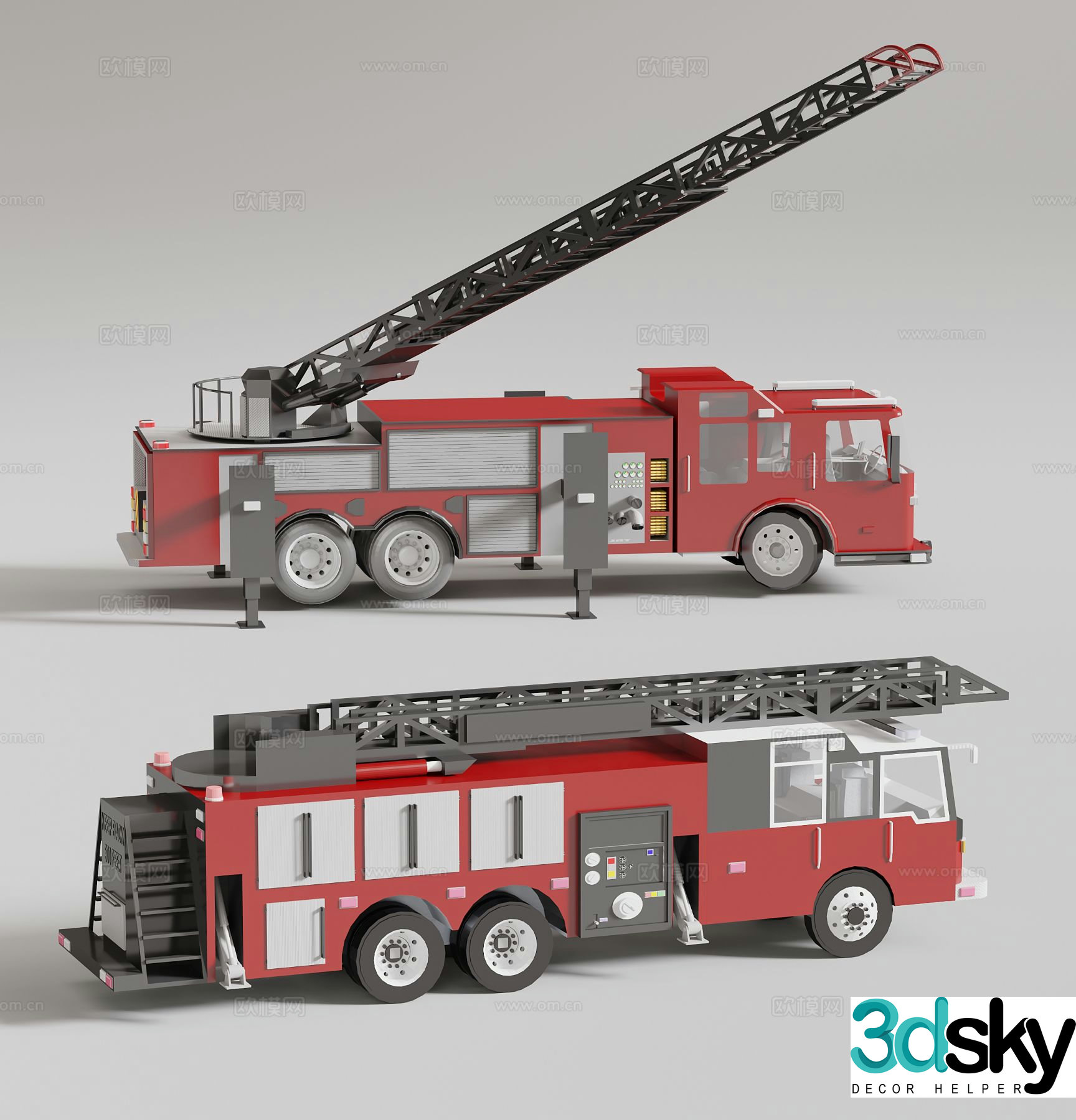 Fire truck rescue truck ladder truck motor vehicle 3d model