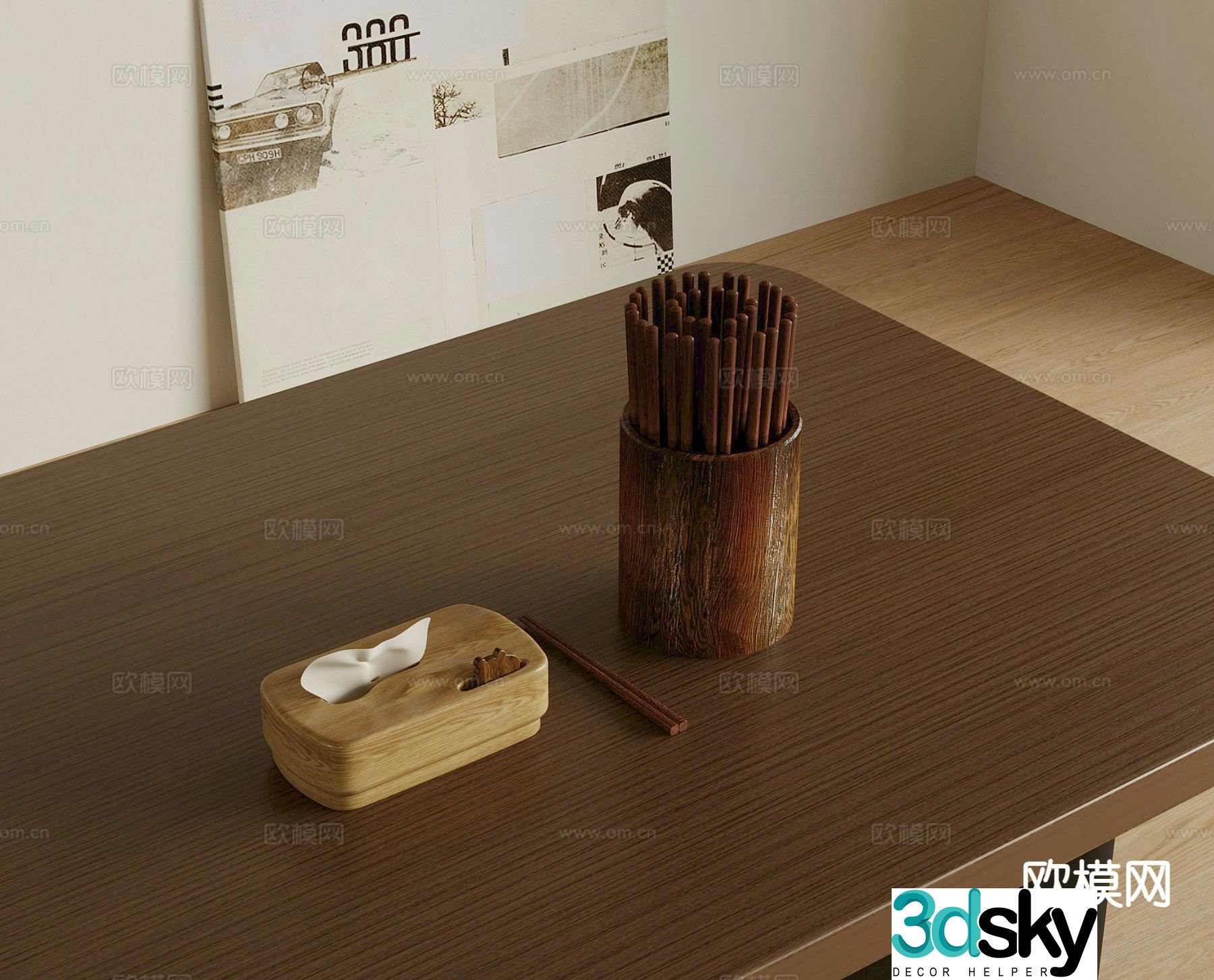 Modern tableware chopsticks tissue box 3d model
