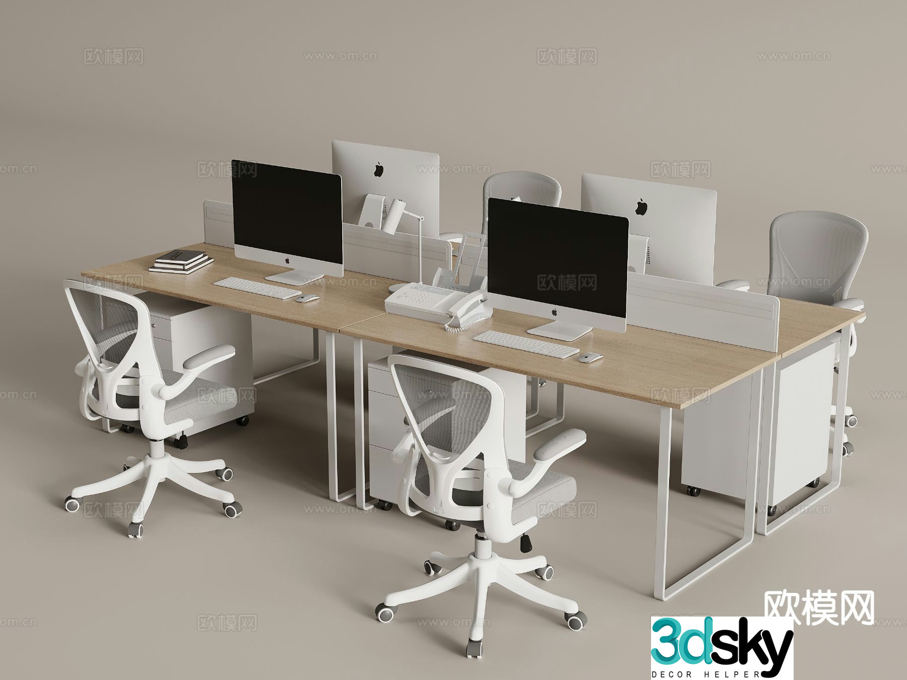 Card space desk staff table office desk and chair 3d model