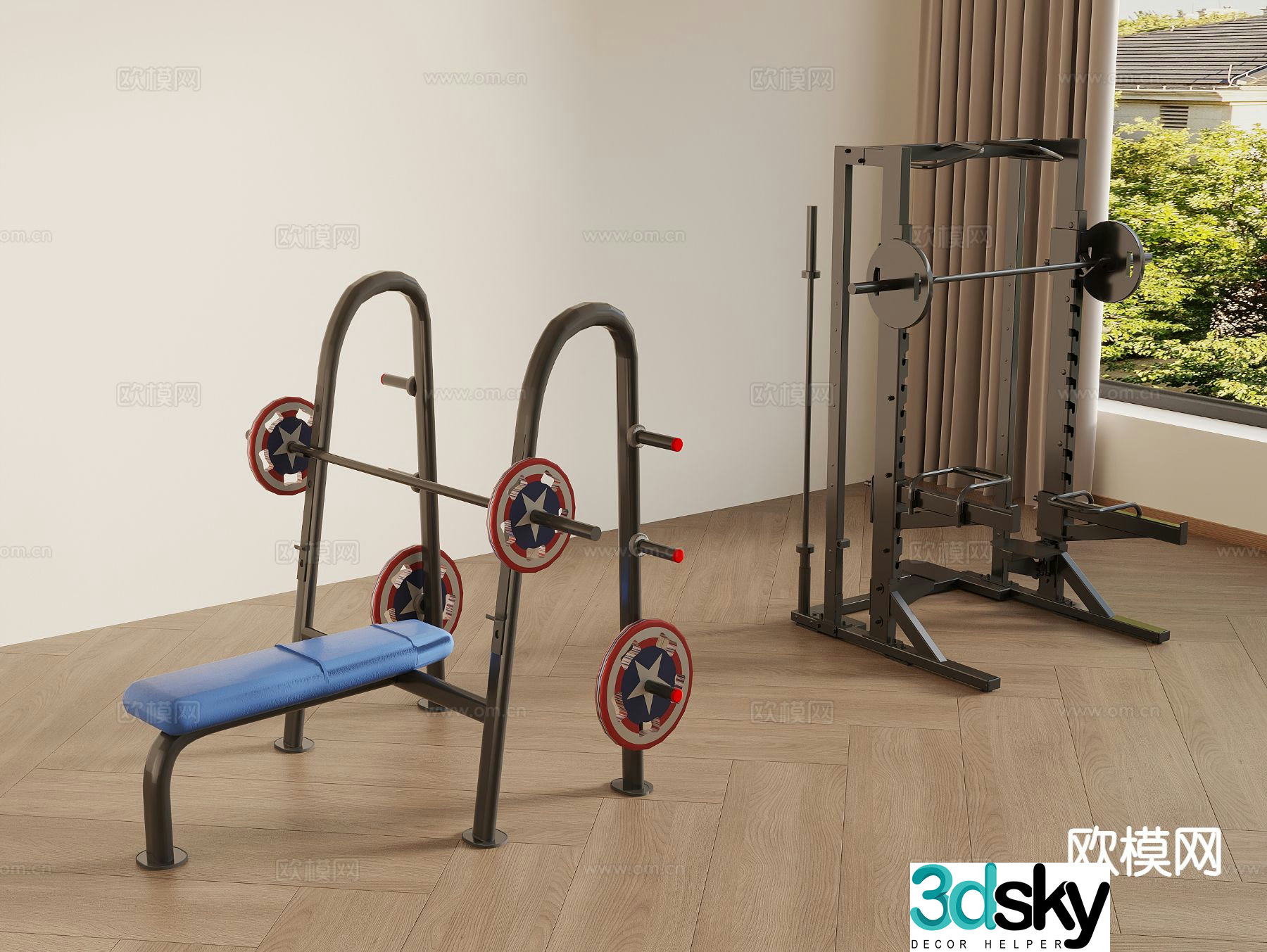 Modern sports equipment barbell bench press 3d model