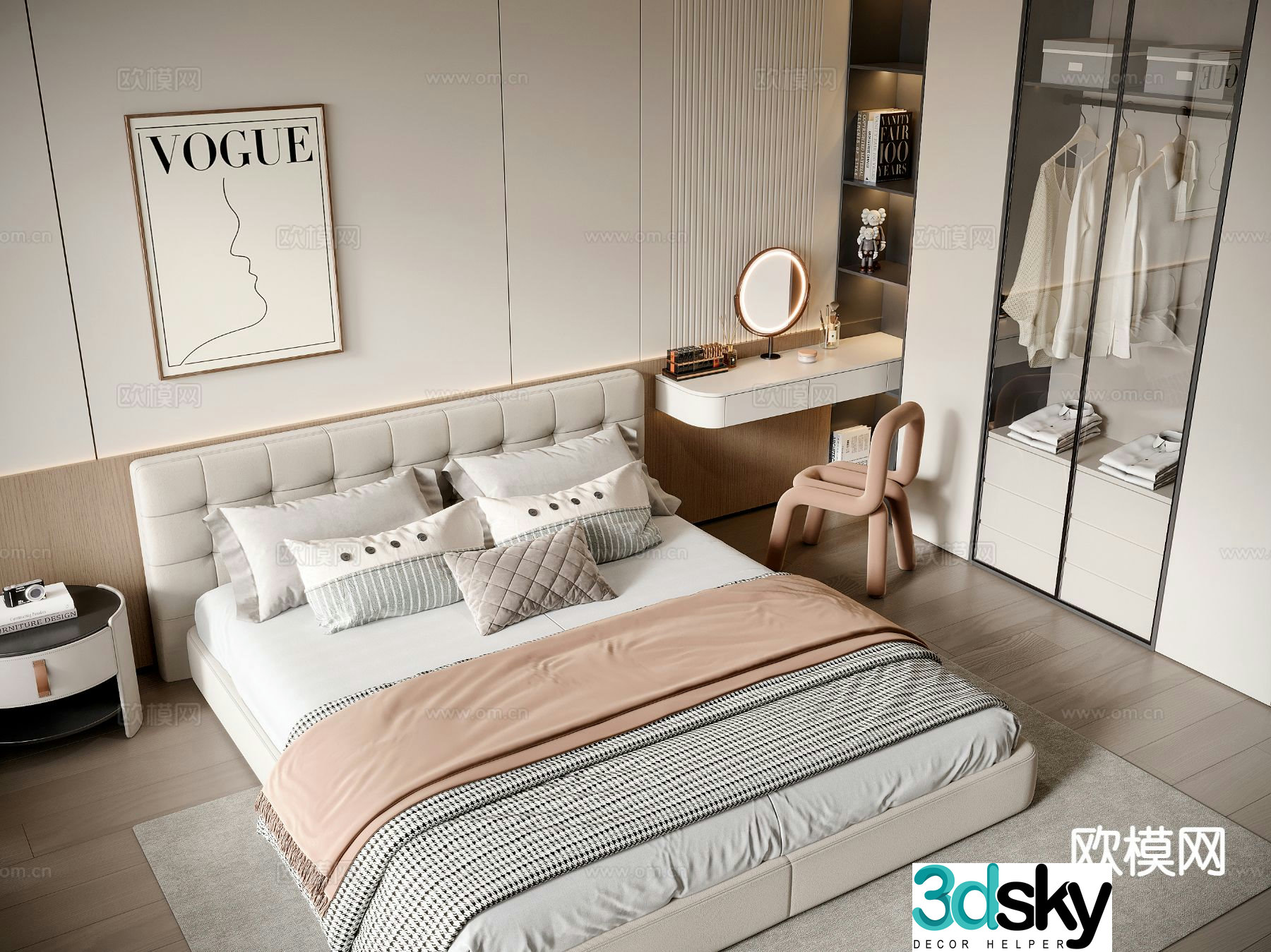 Modern double bed 3d model