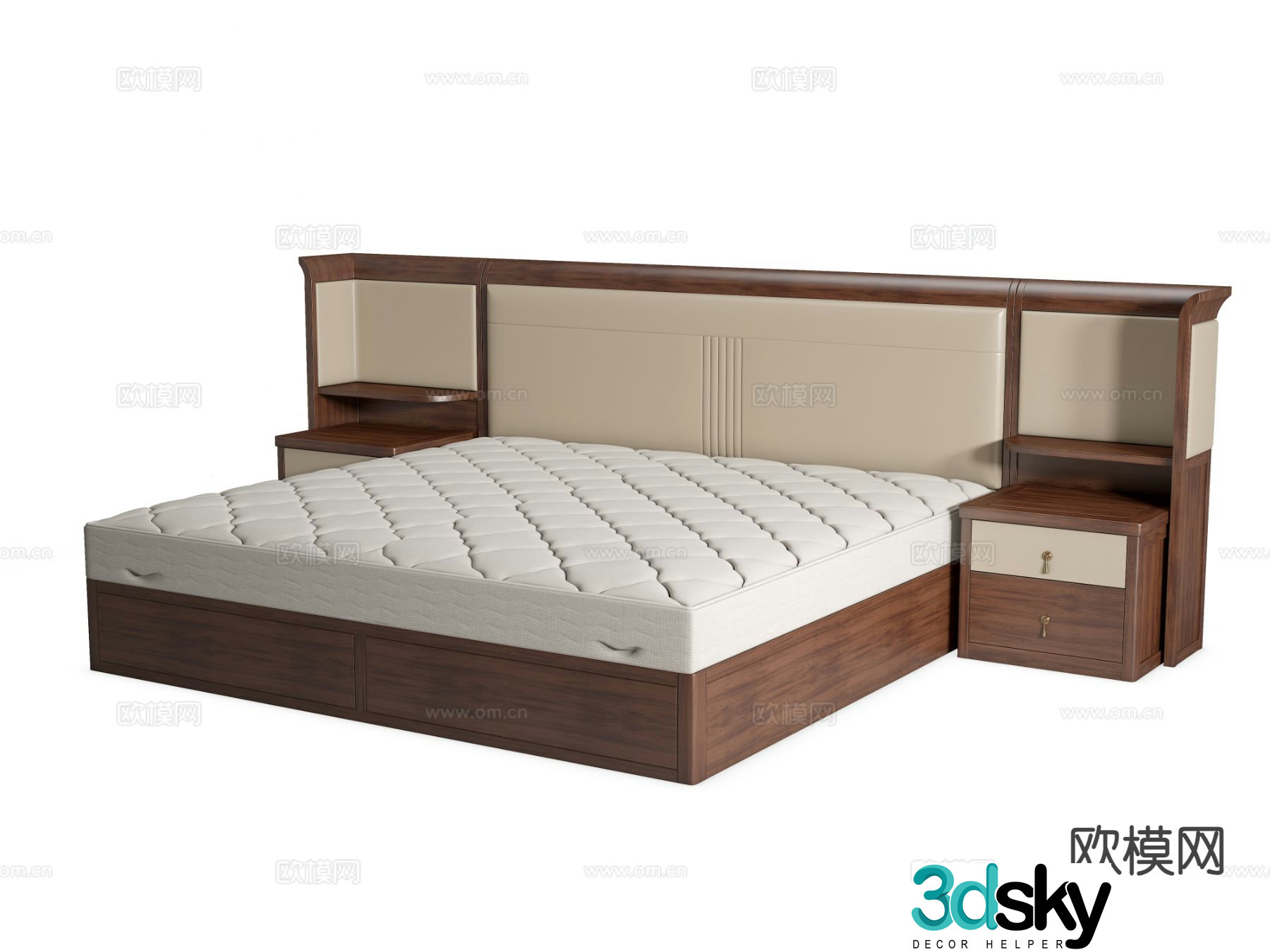 Modern double bed bedside table simmons bed 3d model