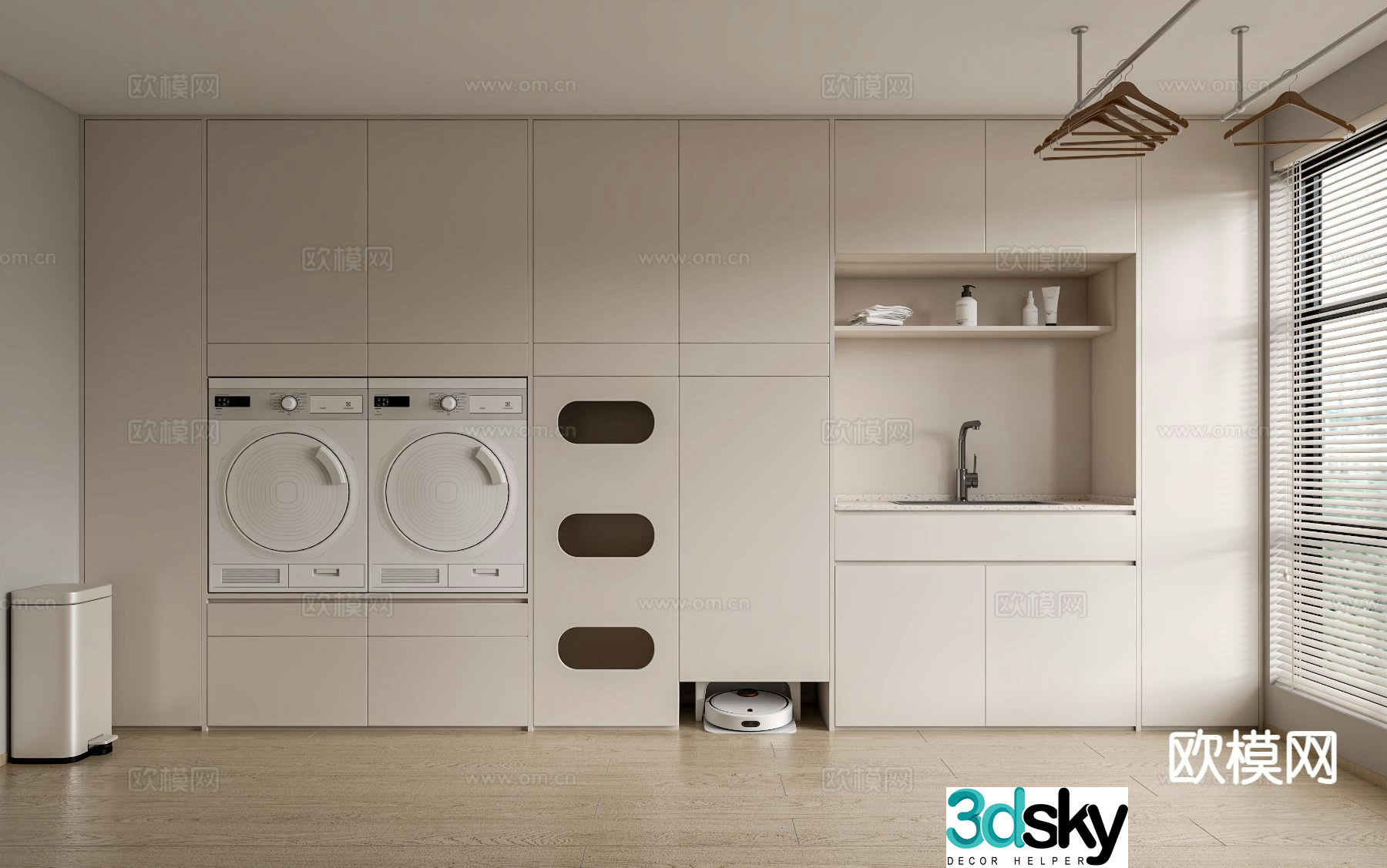 Modern laundry room washing machine cabinet 3d model