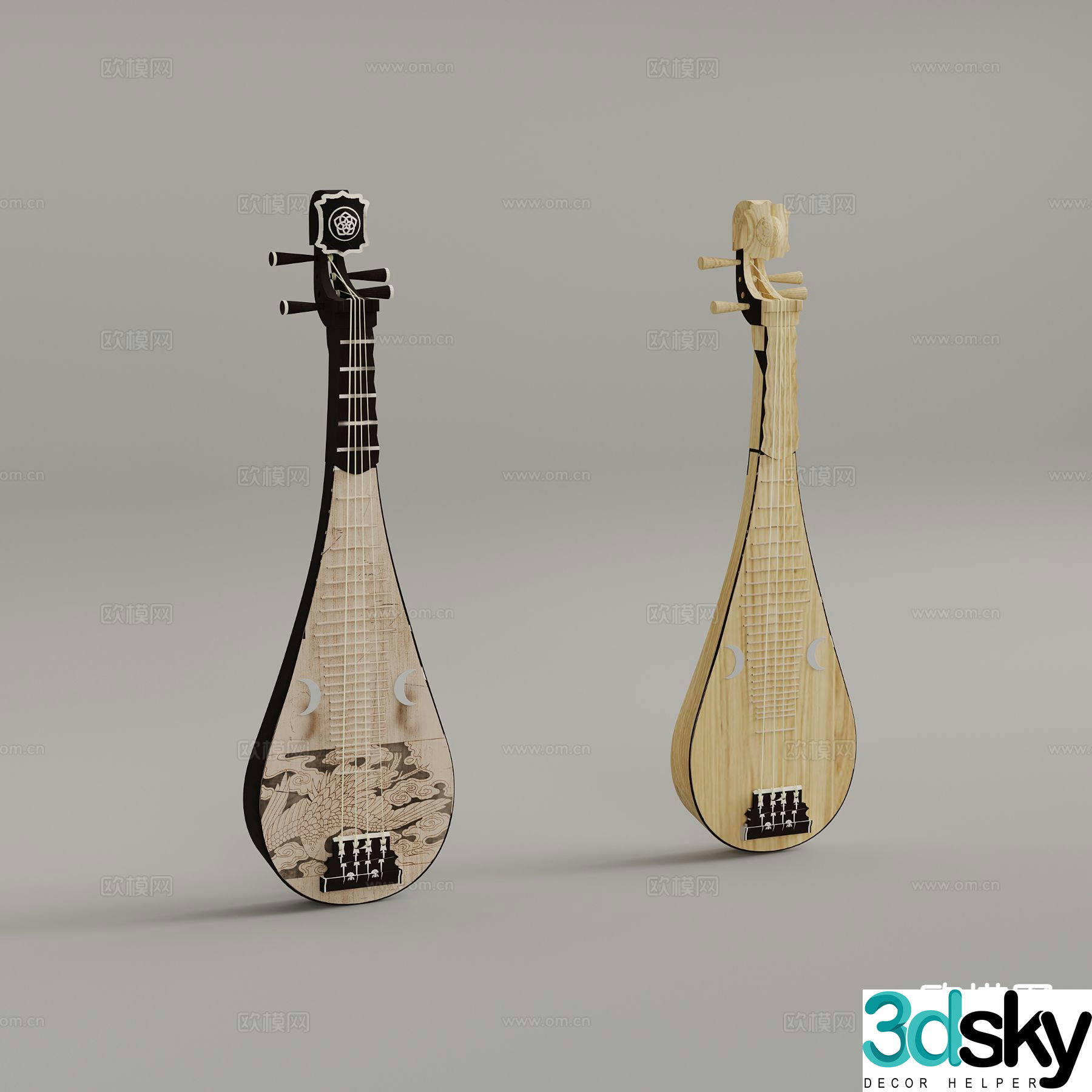Folk musical instrument pipa 3d model
