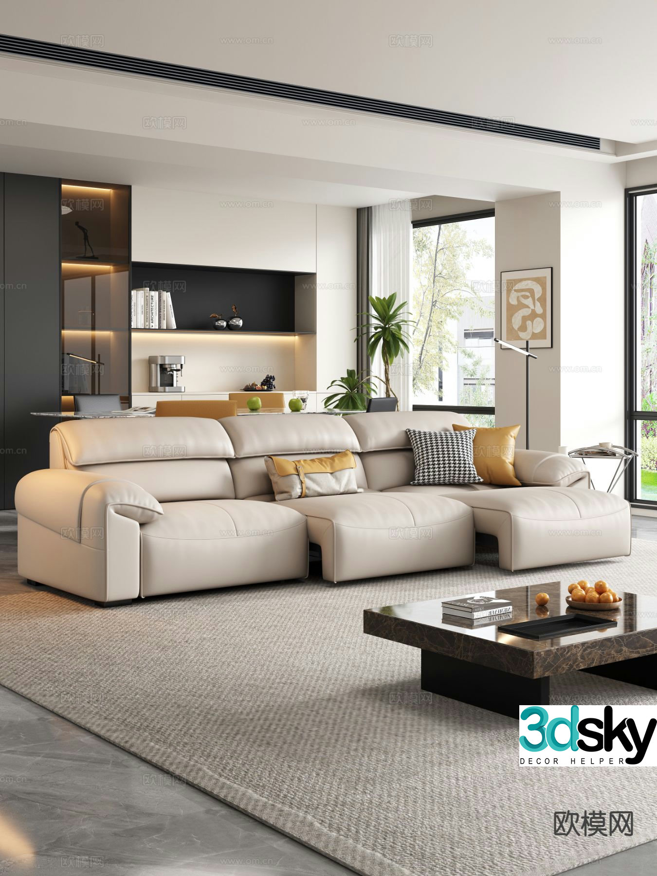 Modern three-person sofa functional sofa electric sofa 3d model