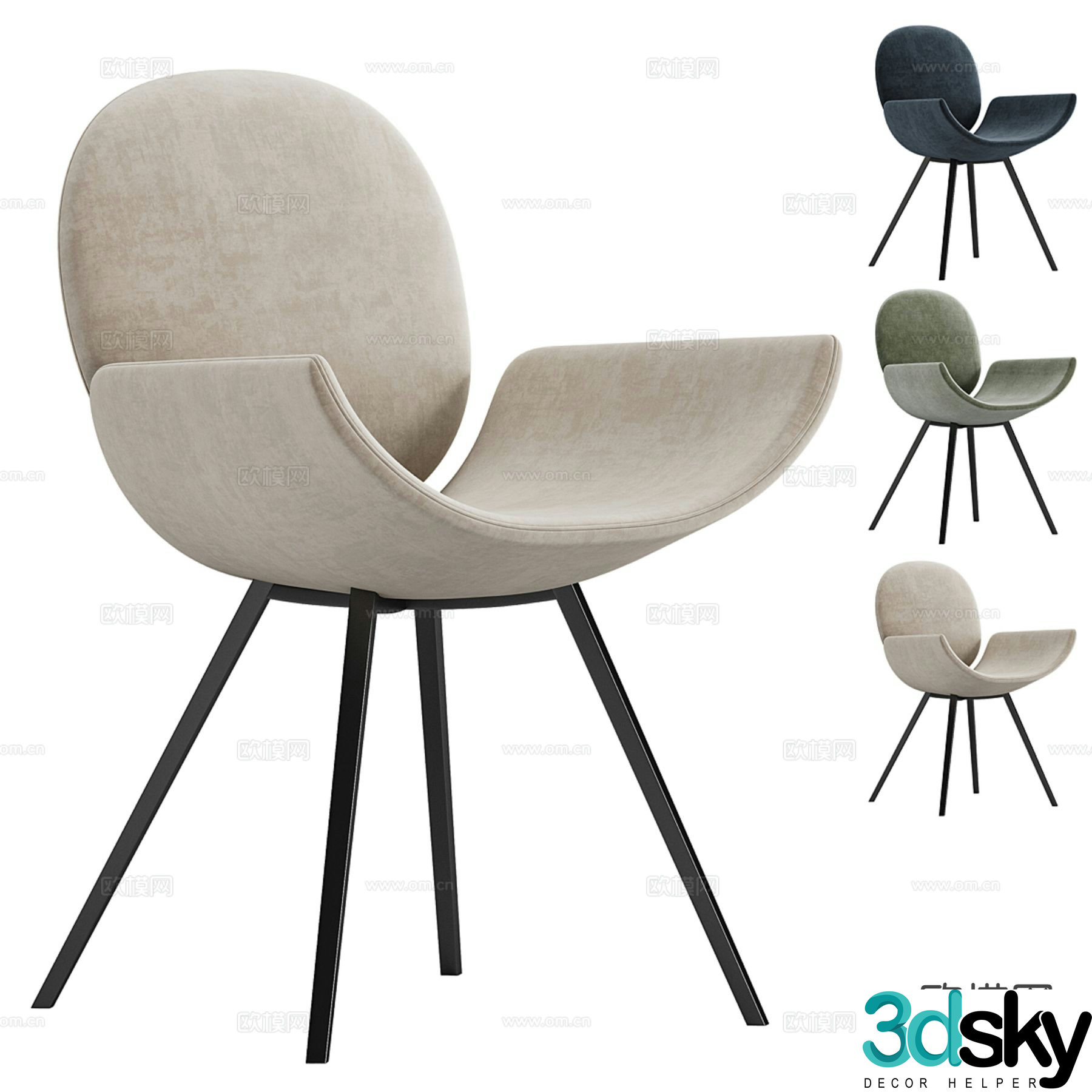 Modern single chair chair dining chair 3d model
