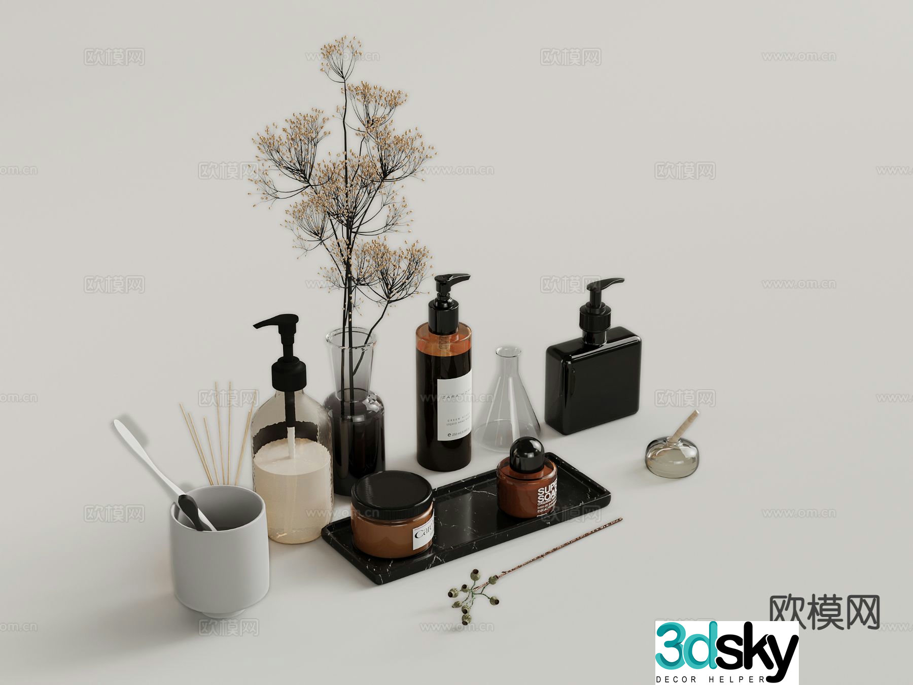 Toiletries Shampoo Shower Gel Toothbrush 3d model