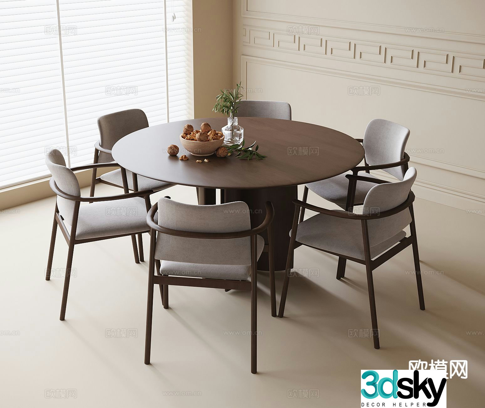 New Chinese style dining table and chairs round dining table 3d model