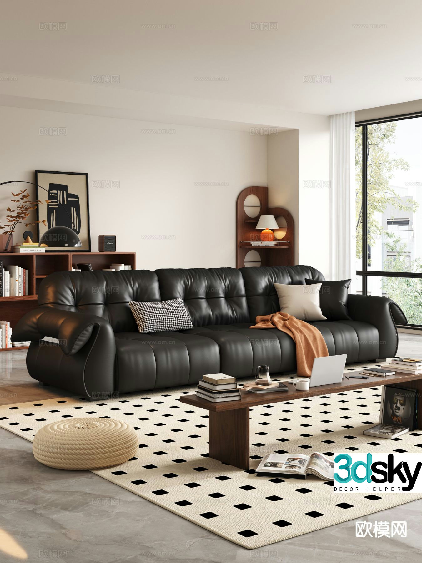 Three seater sofa leather sofa 3d model