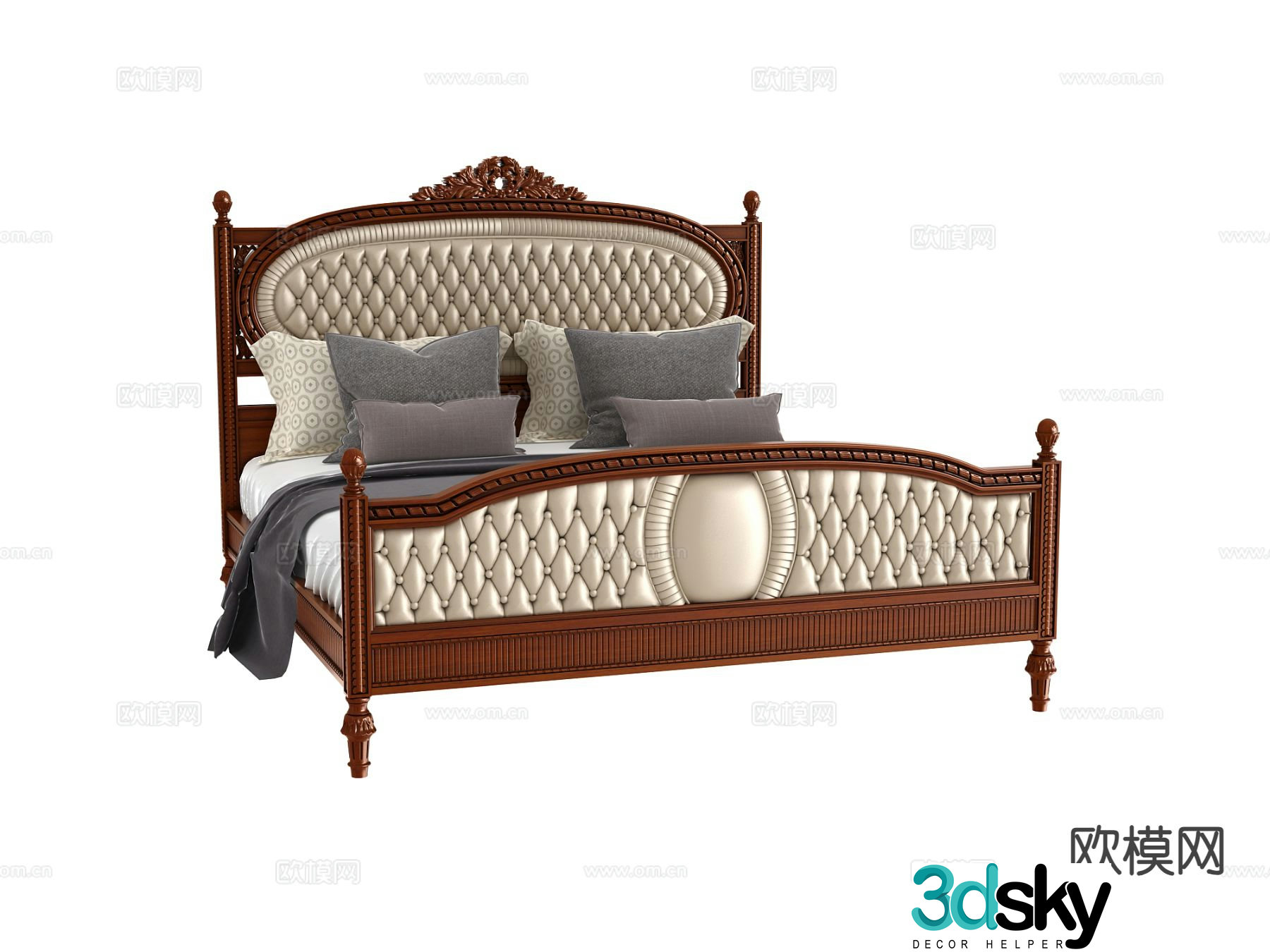European double bed 3d model