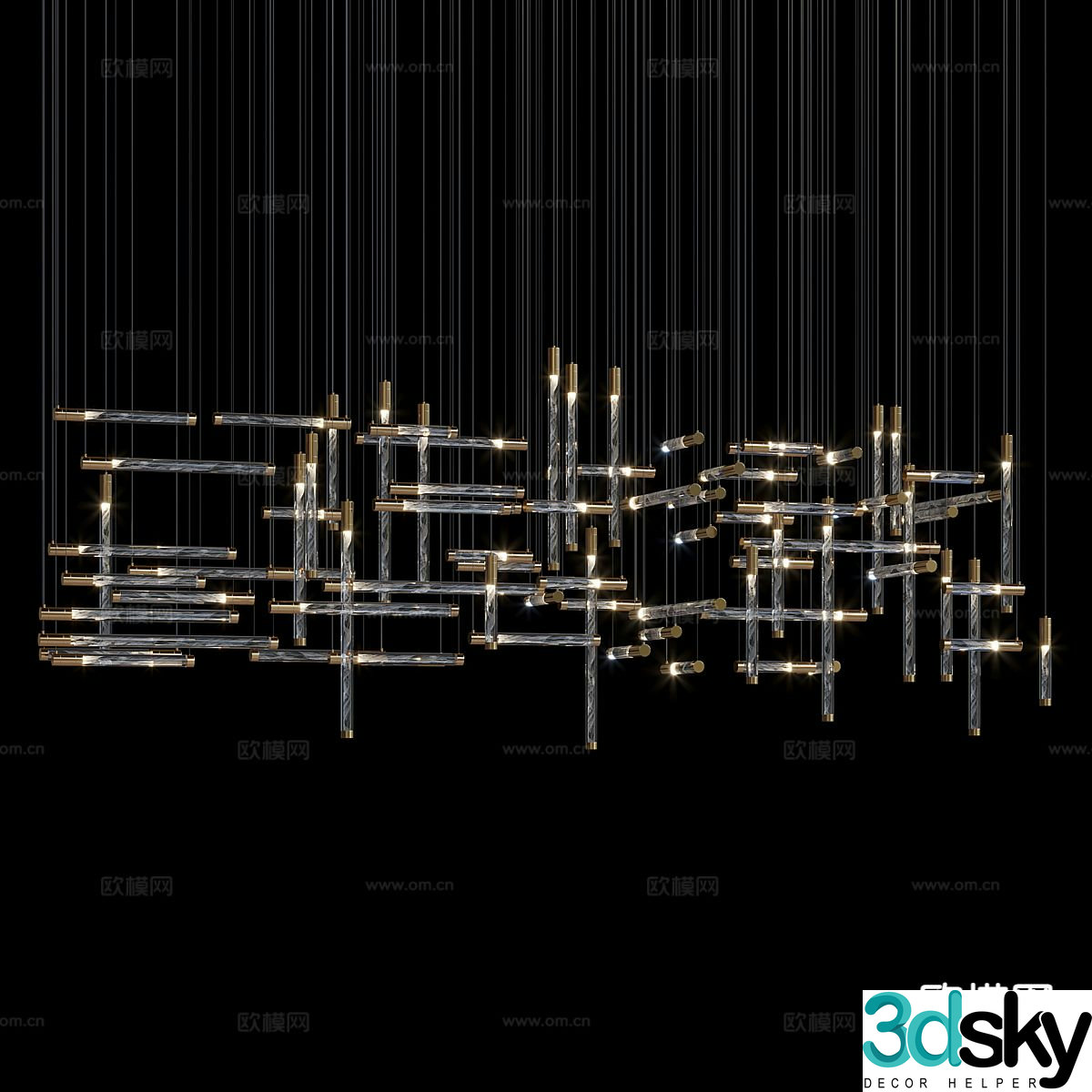 Modern long chandelier Matrix chandelier 3d model