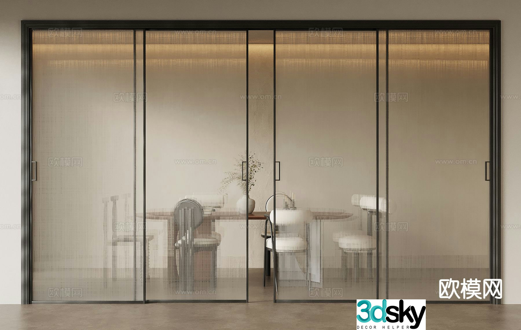 Wasabi sliding door wire-clamped glass door four sliding doors 3D model