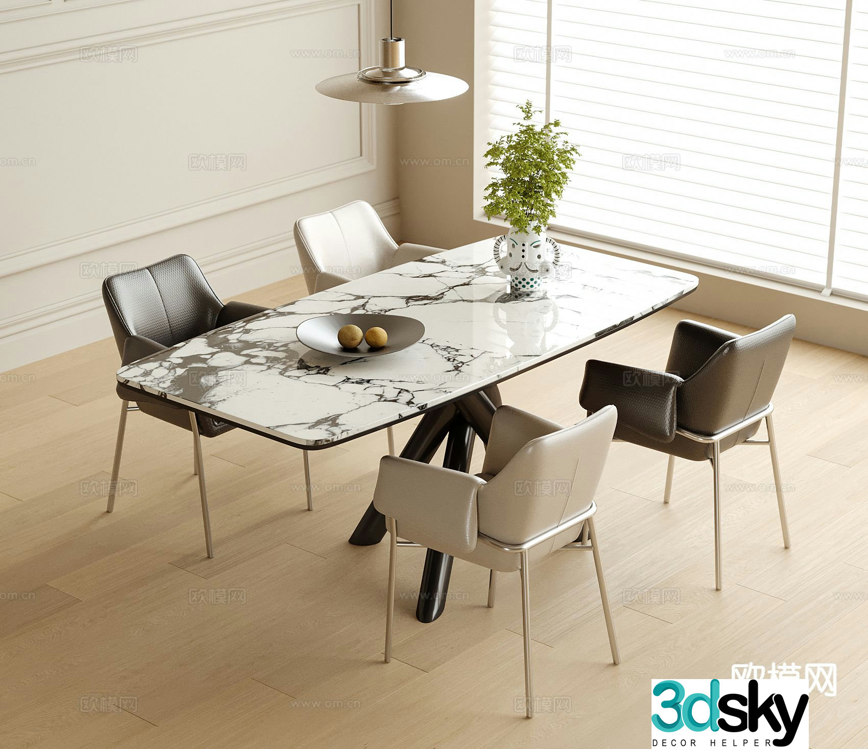 Modern dining table and chairs slate dining table 3d model