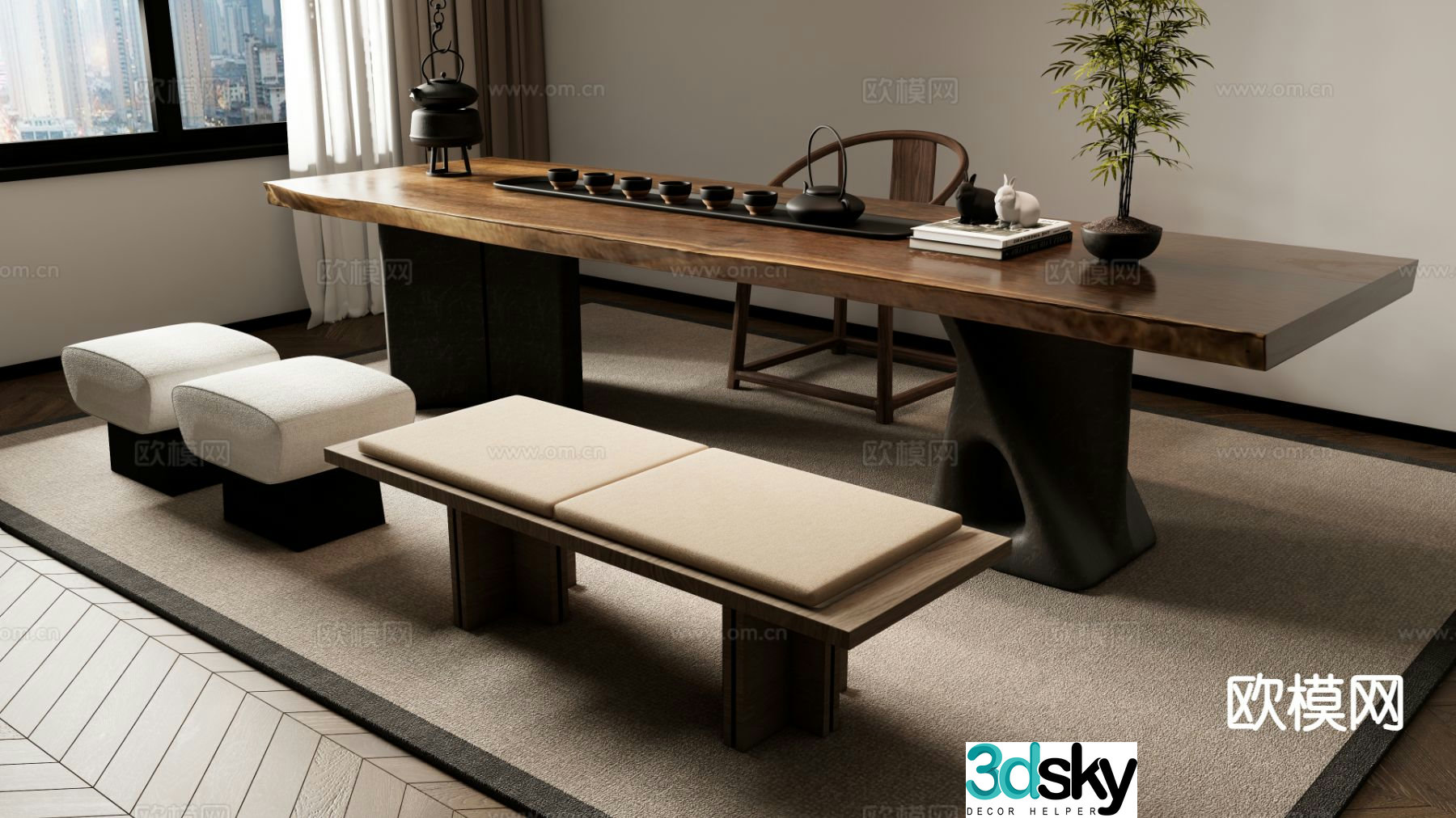 New Chinese style tea table tea table 3d model