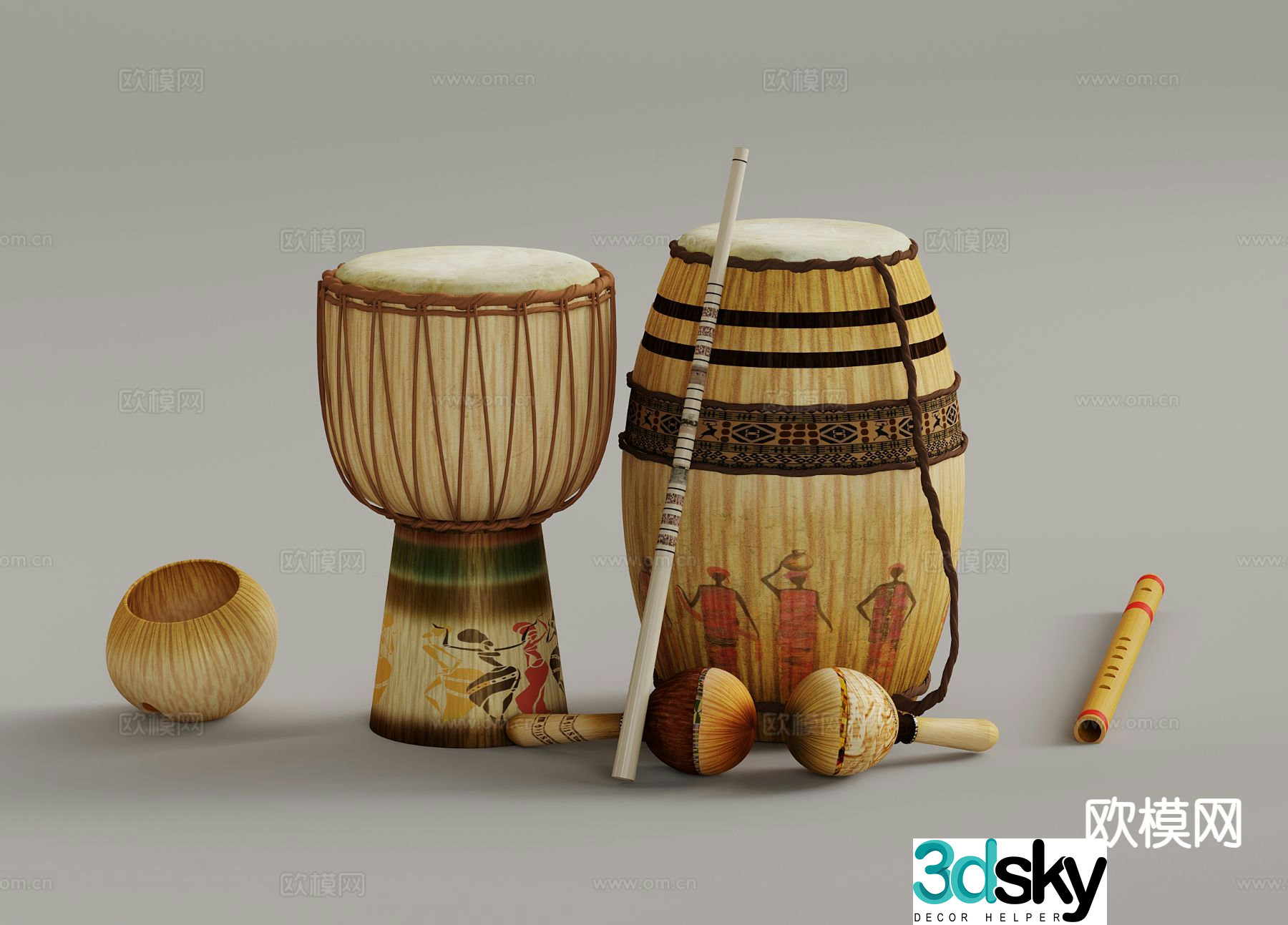 musical instrument drum gongs and drums ethnic drum 3d model