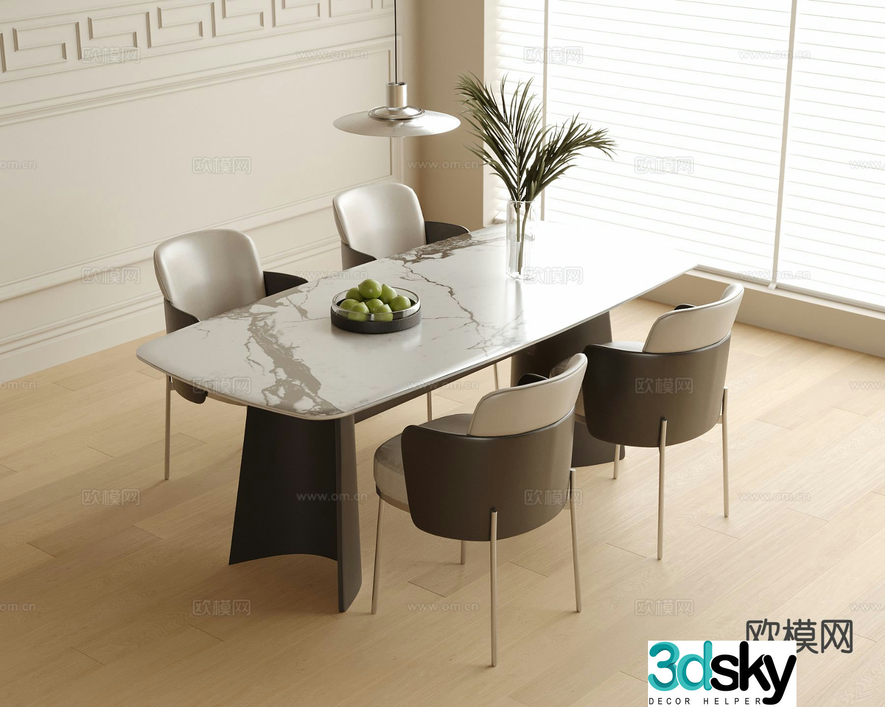 Modern dining table and chairs bar dining table 3d model