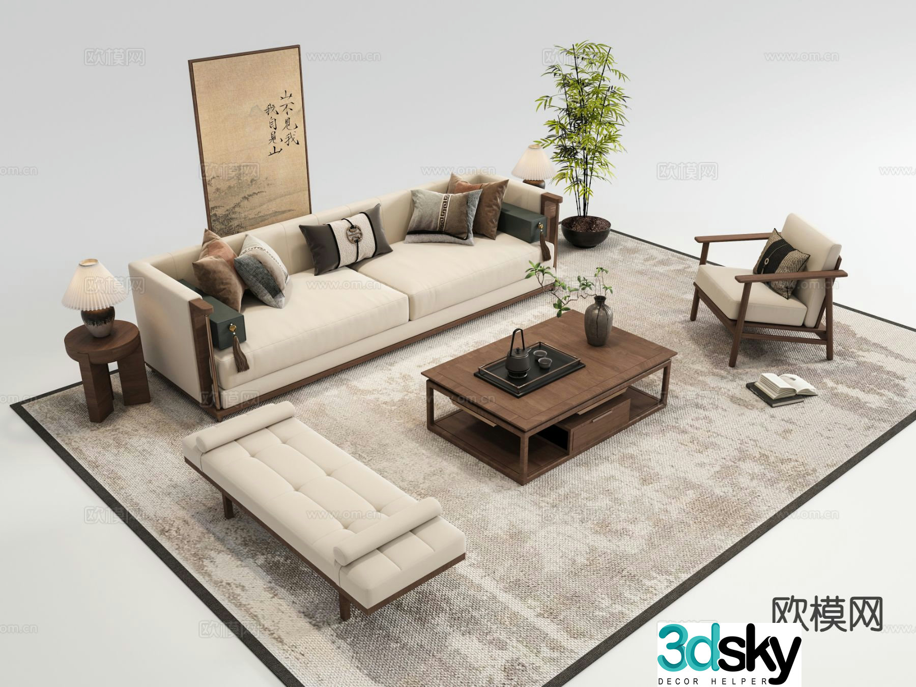 New Chinese style sofa modular sofa 3d model