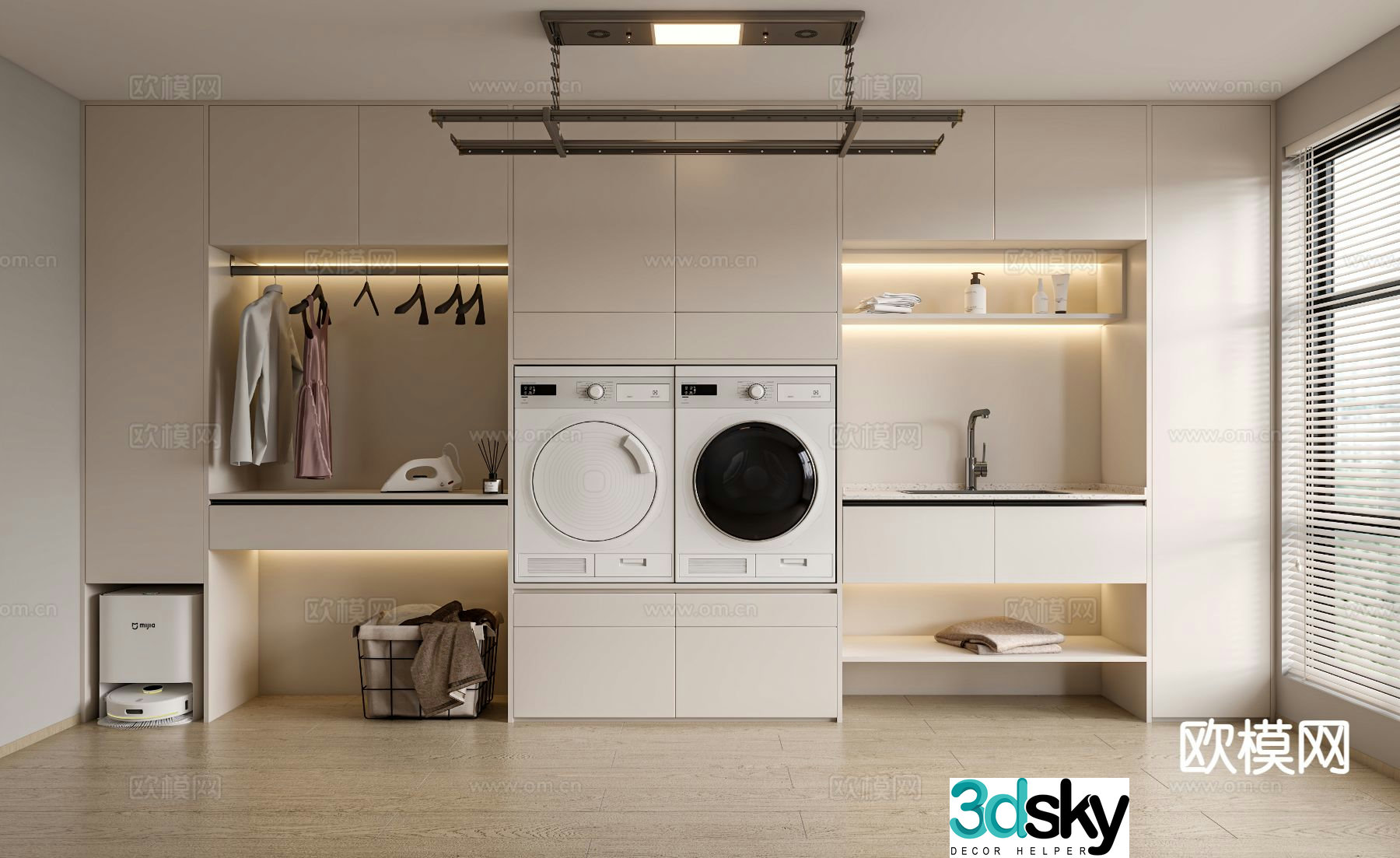 Laundry room washing machine cabinet 3d model