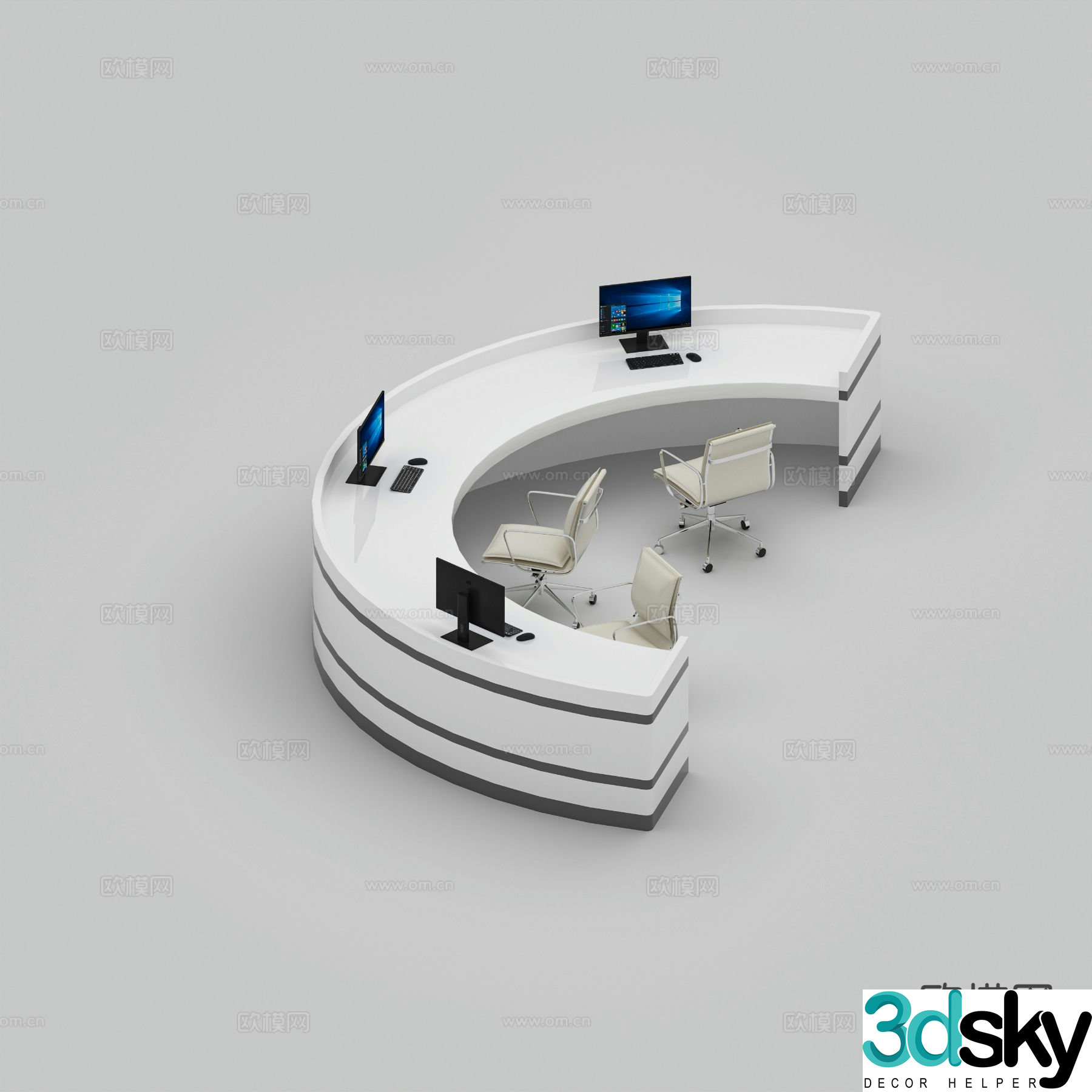 Arc-shaped front desk workbench office desk 3D model