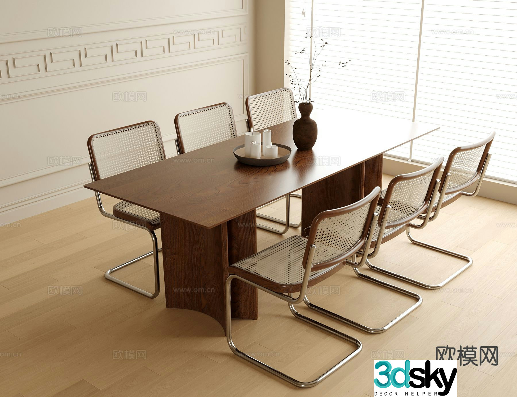 Wabi-sabi style dining table and chairs 3d model