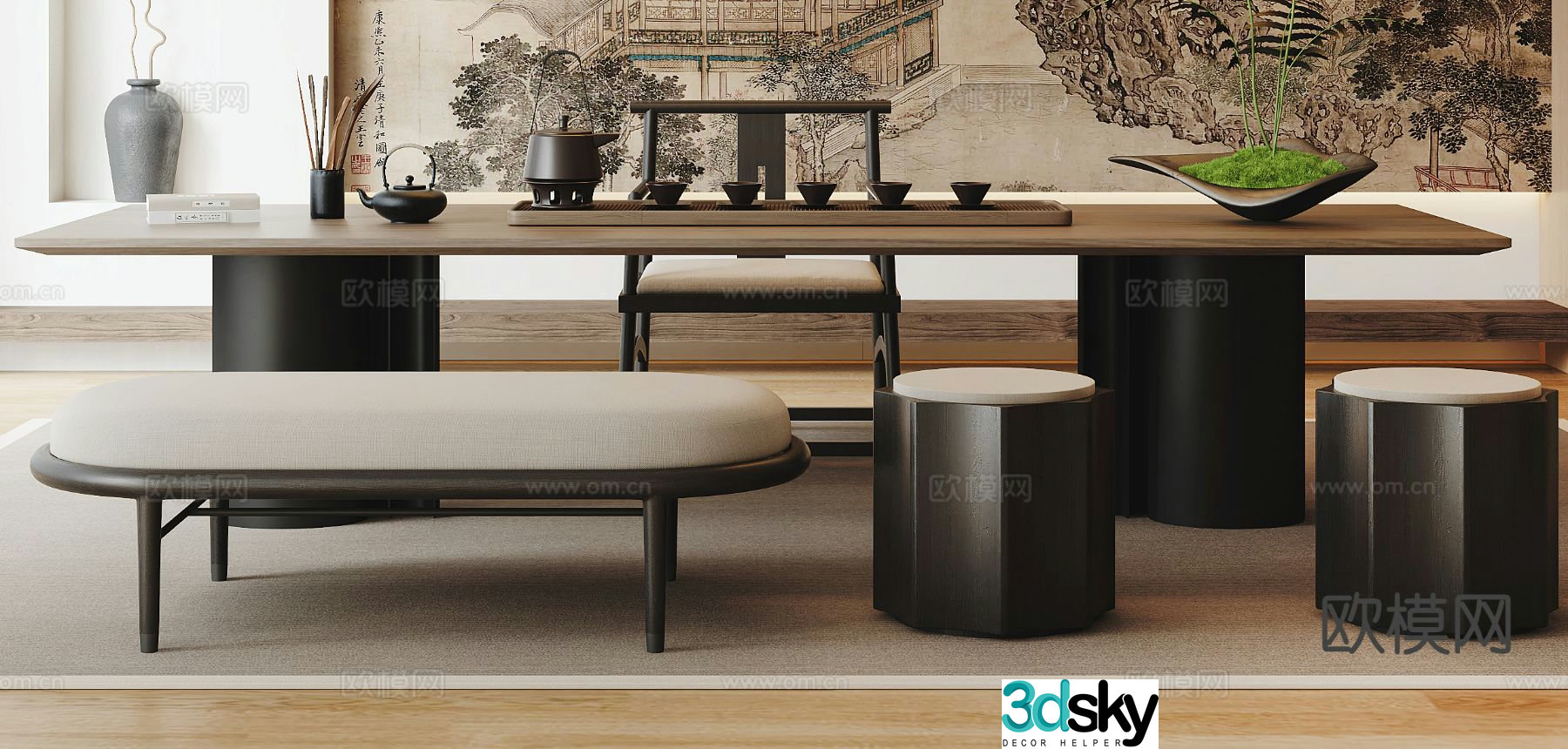 New Chinese style tea table tea table 3d model
